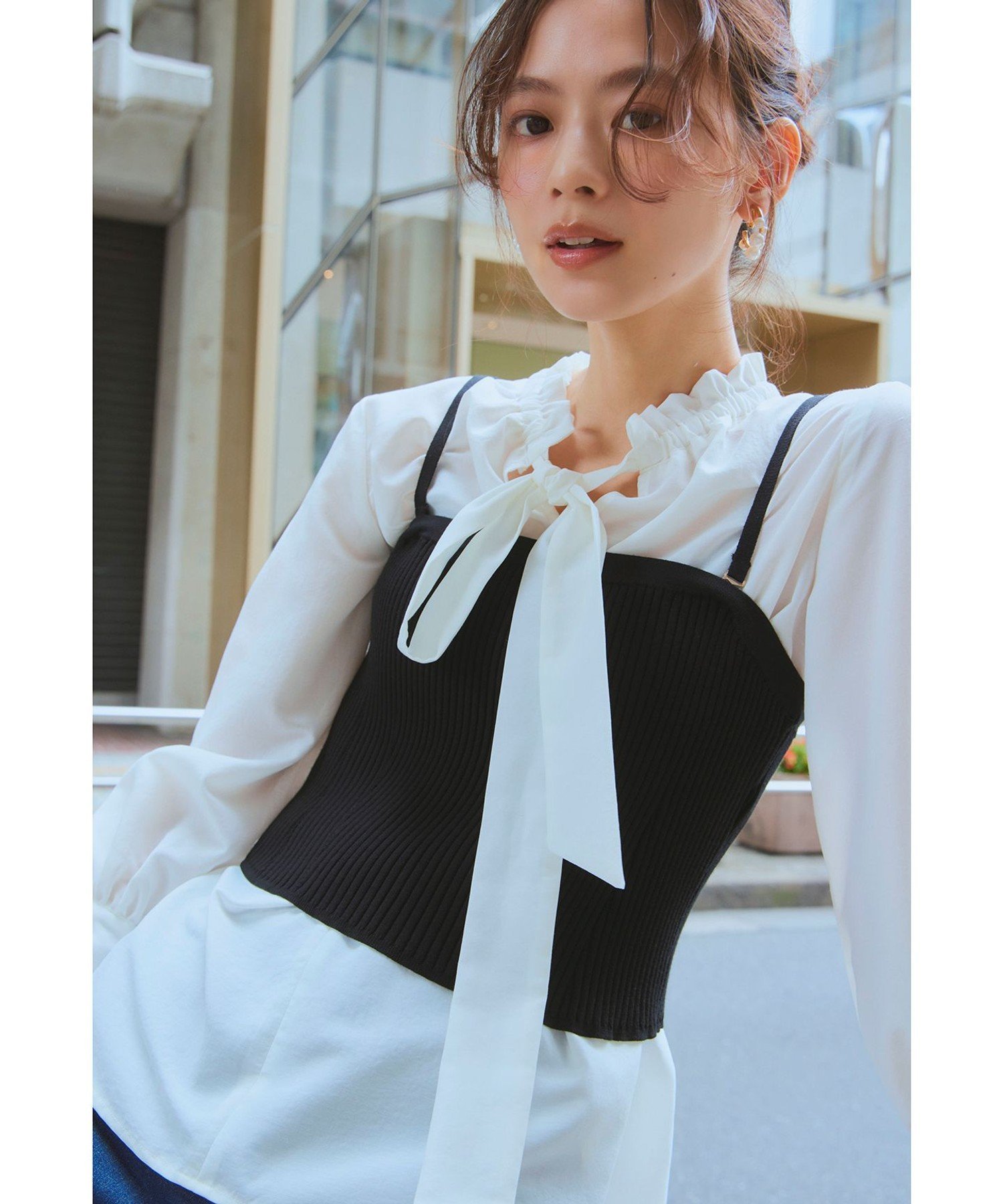 【SALE／30%OFF】any SiS 【洗える】ニットリブ ビスチェ エニィスィス トップス ニット ブラック【送料無料】