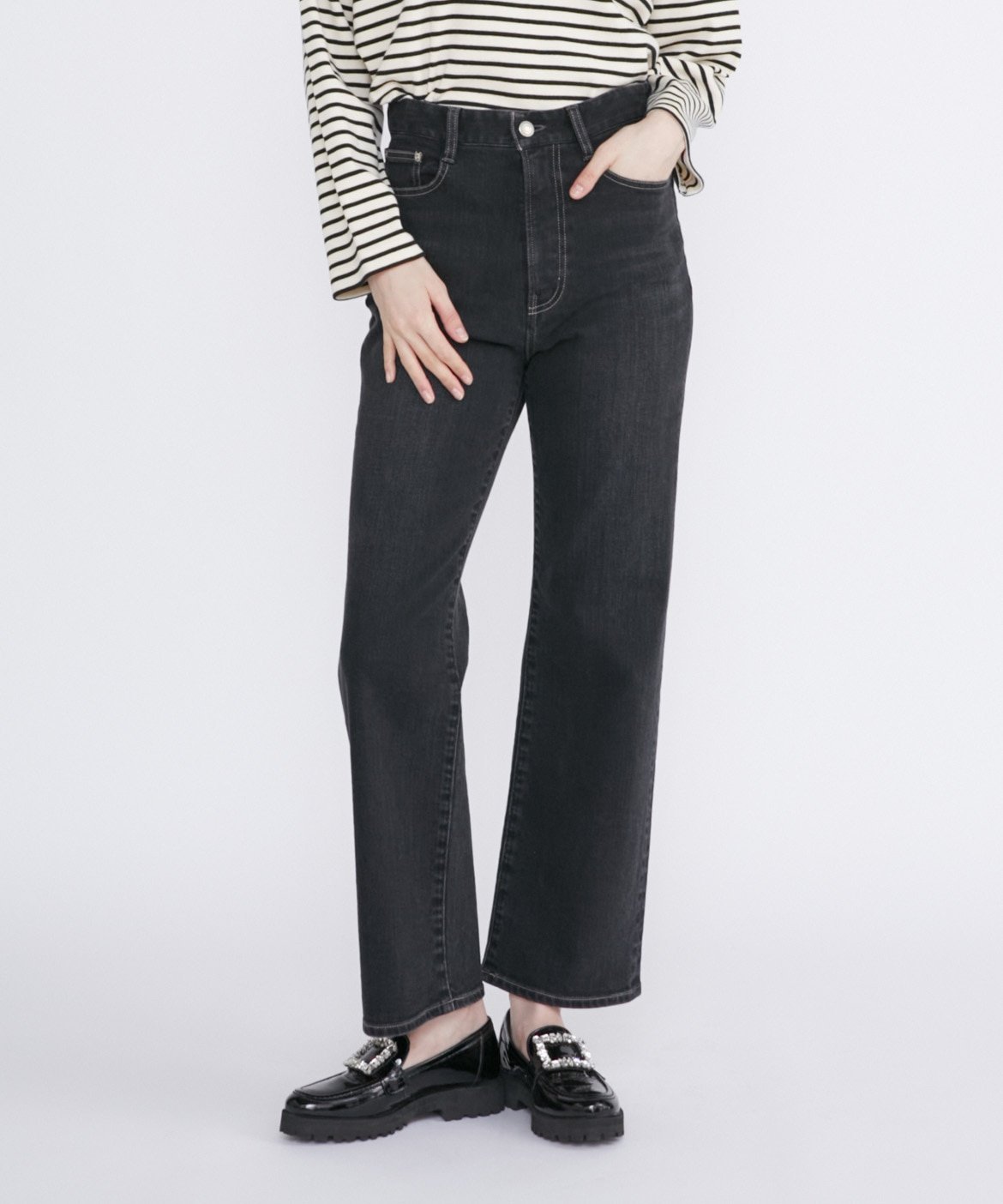 Maglie par ef-de 《Maglie Jeans》ハイウエストセミワイドジーンズ マーリエ ル カセット パンツ ジーンズ・デニムパンツ ブルー ブラック