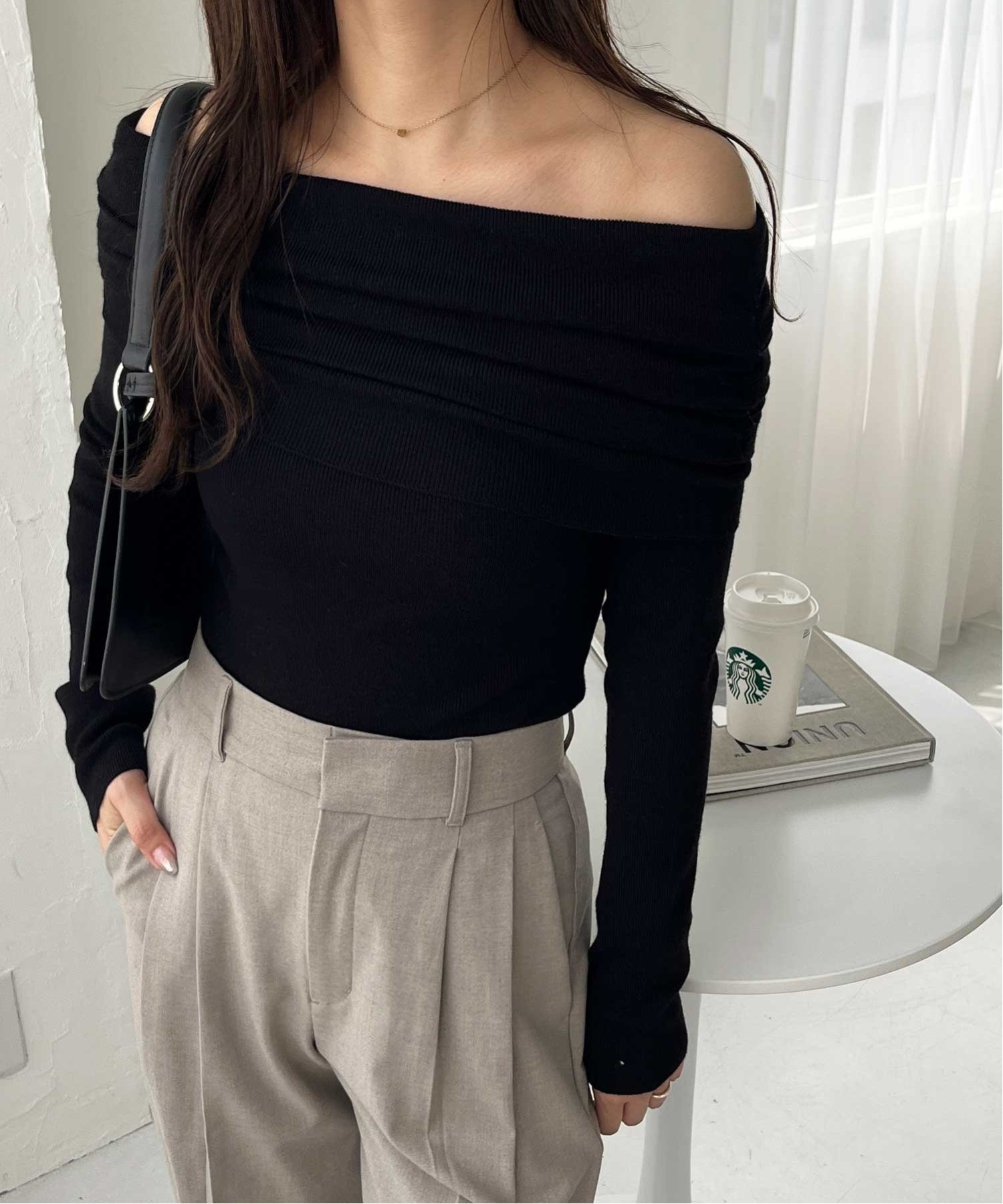 【SALE／10%OFF】GeeRA 【nelliy.】ギャザーオフショルニット ジーラ トップス ニット ブラック グレー【送料無料】のサムネイル