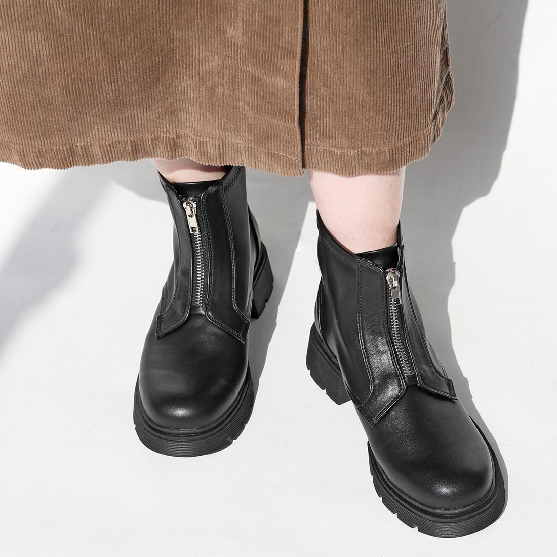 RiiiKa 厚底フトントジップブーツ リーカ シューズ・靴 ブーツ カーキグリーン ブラウン ブラック【送..