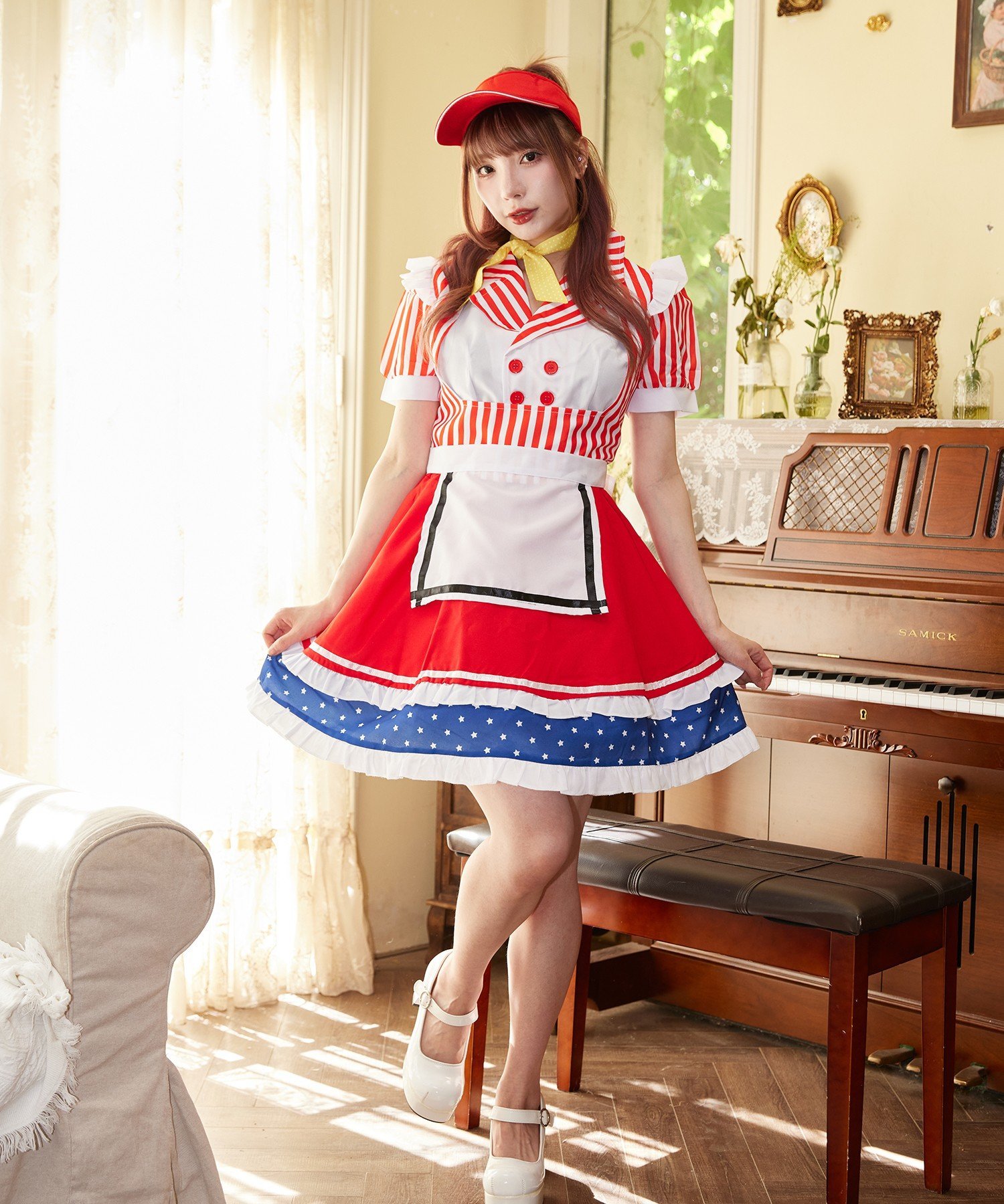 Brightlele 「 アメリカンレトロダイナー 」 ハロウィン コスプレ 仮装 ダイナー メイド メイド服 ブライトララ ファッション雑貨 その他のファッション雑貨 ブラック レッド【送料無料】