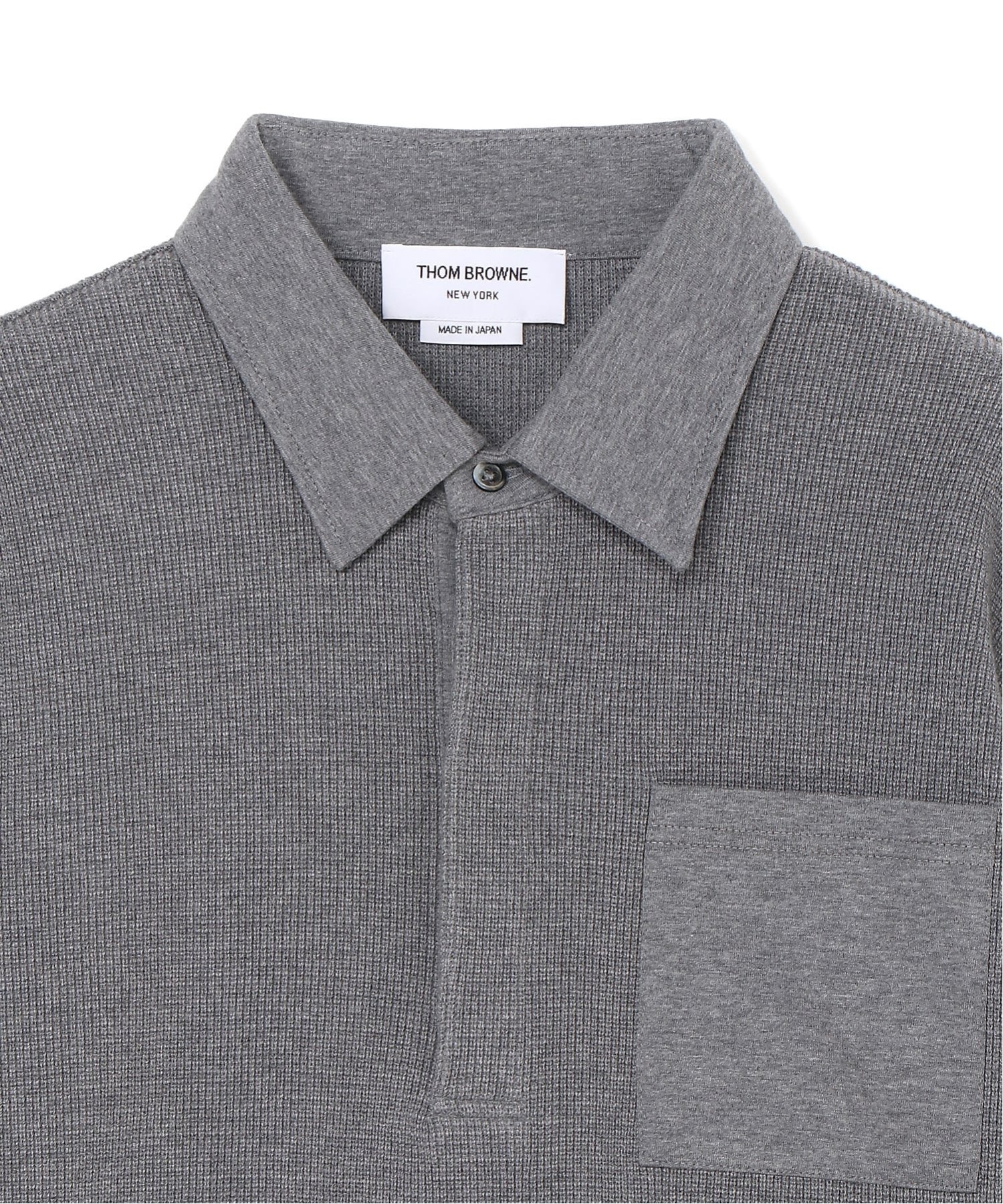 THOM BROWNE RUGBY POLO W/ 4 BAR IN TEXTURED COTTON トムブラウン トップス ポロシャツ グレー【送料無料】