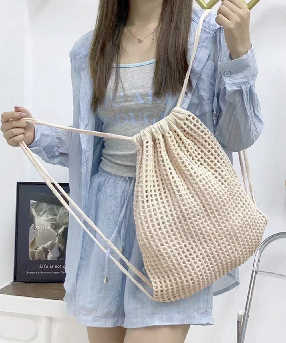 【SALE／28%OFF】miniministore メッシュリュックサックニットナップサック ミニミニストア バッグ リュック・バックパック ピンク ベージュ ブラック ホワイト
