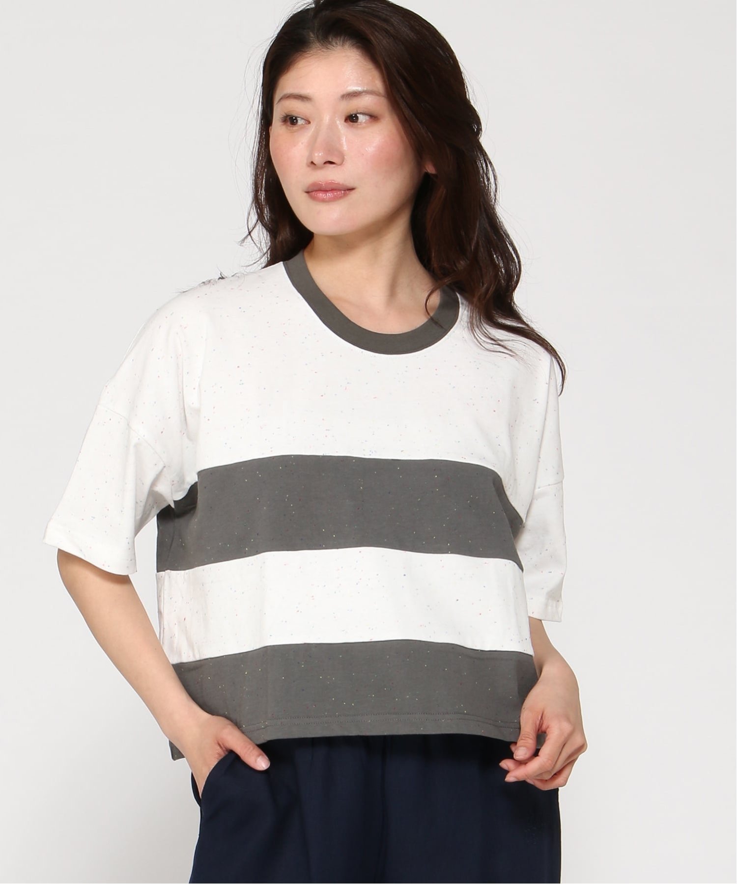 gym master gym master/(W)段切り替えネップショートTee ジムマスター トップス カットソー・Tシャツ ベージュ ホワイト ブラック