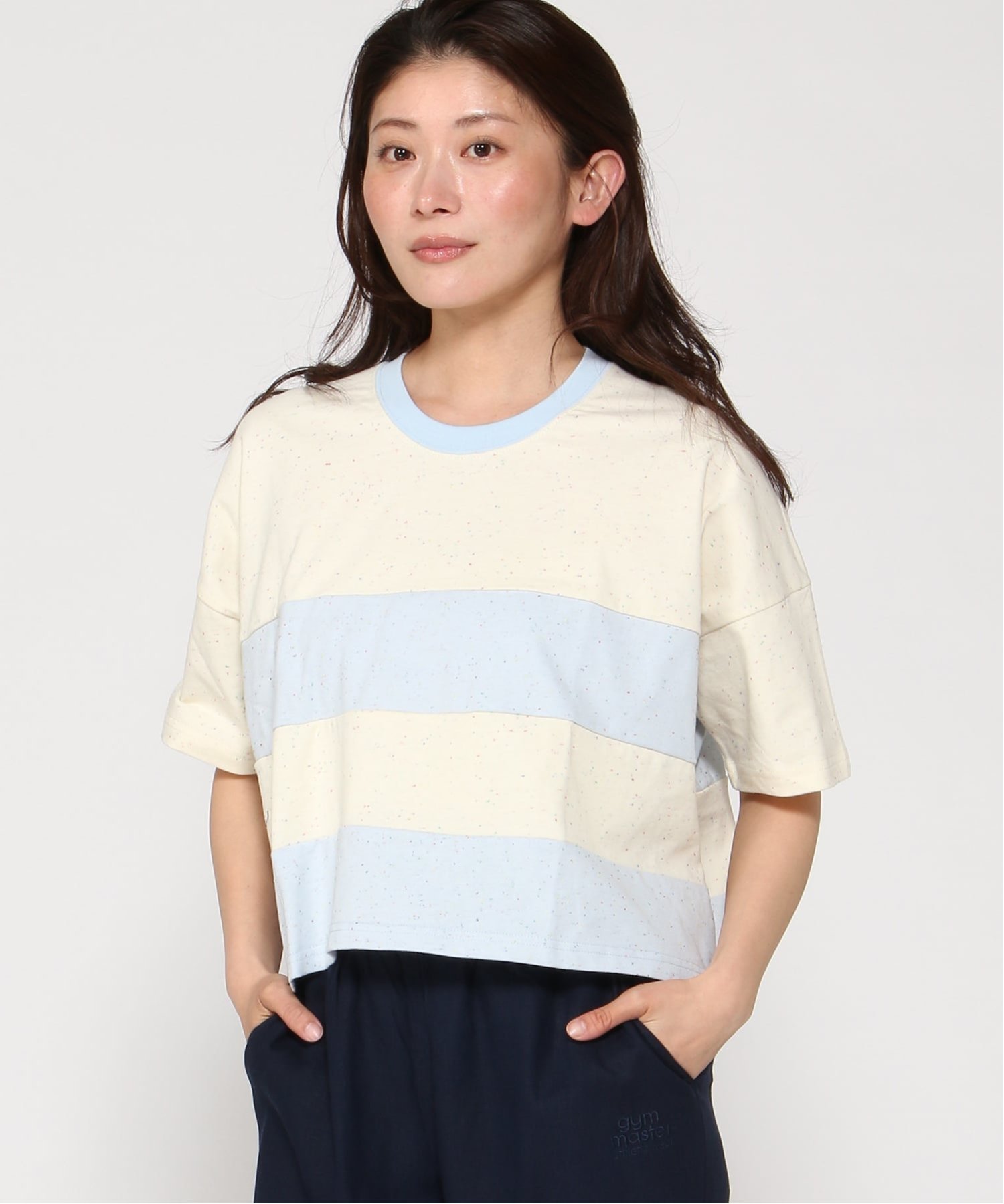 gym master gym master/(W)段切り替えネップショートTee ジムマスター トップス カットソー・Tシャツ ベージュ ホワイト ブラック