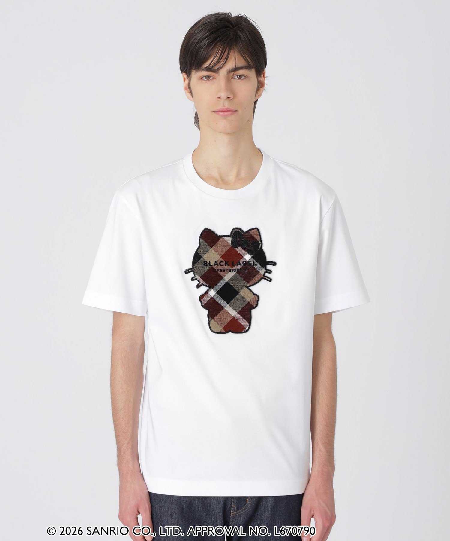 【ハローキティコラボ】クレストブリッジチェックシルエットキティTシャツ ブルーレーベル / ブラックレーベル・クレストブリッジ トップス その他のトップス ブラック ホワイト