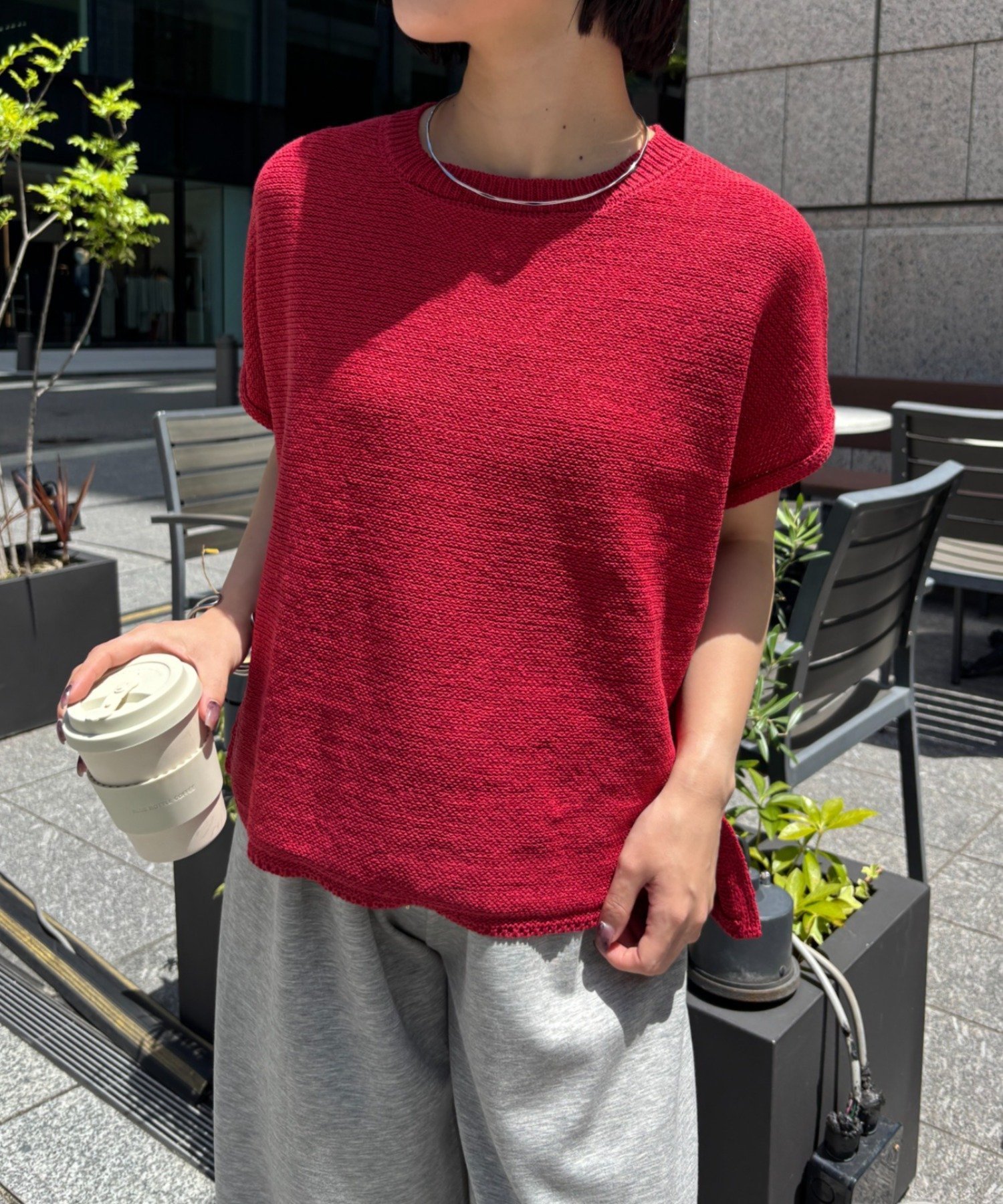 Jena espace merveilleux フレンチメッシュニット ジェナエスパスメルヴェイユ トップス ニット ブラウン レッド