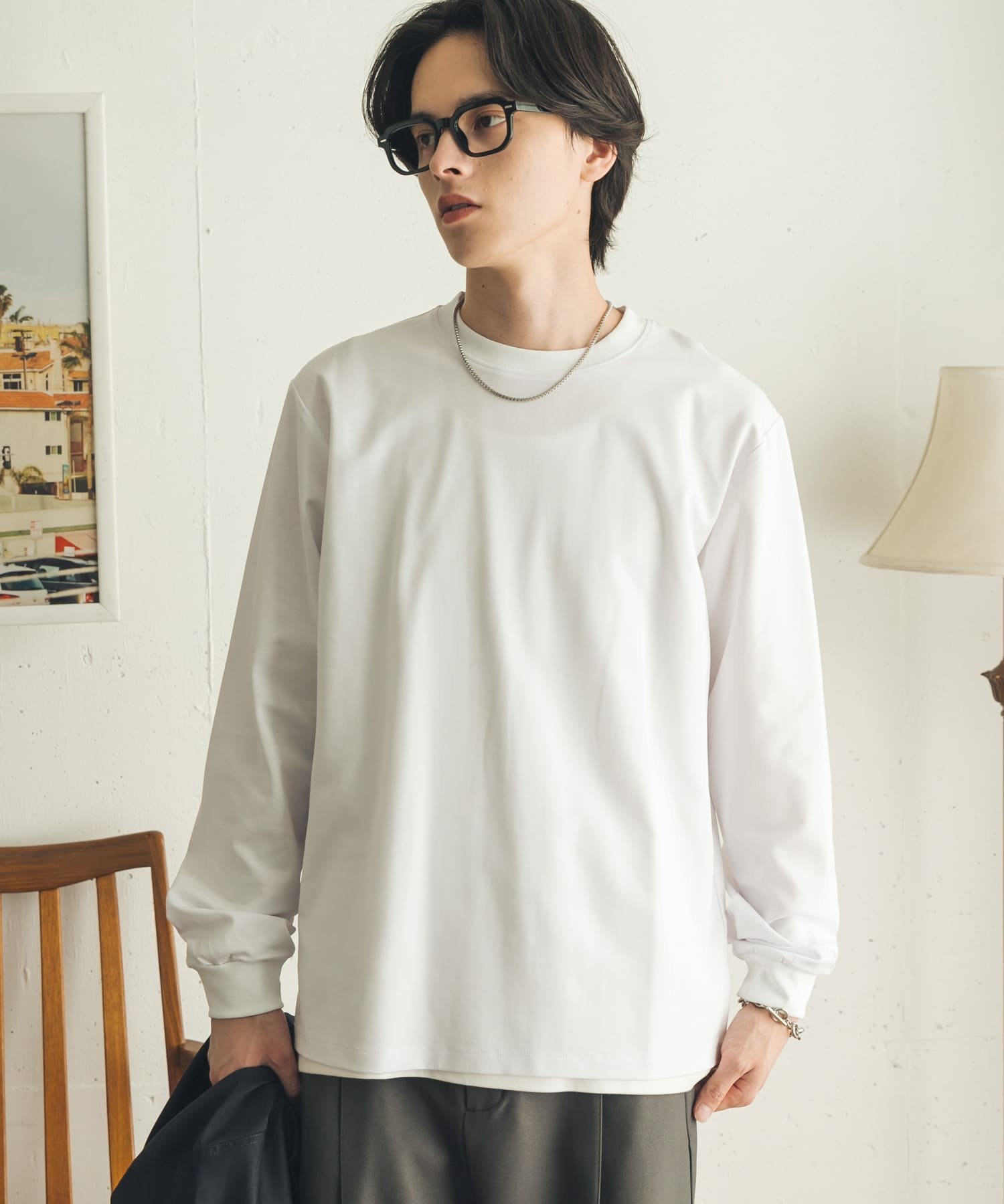 SENSE OF PLACE 『イージーケア/吸水速乾』コンフォートロングTシャツ センス オブ プレイス トップス カットソー・Tシャツ グレー ホワイト