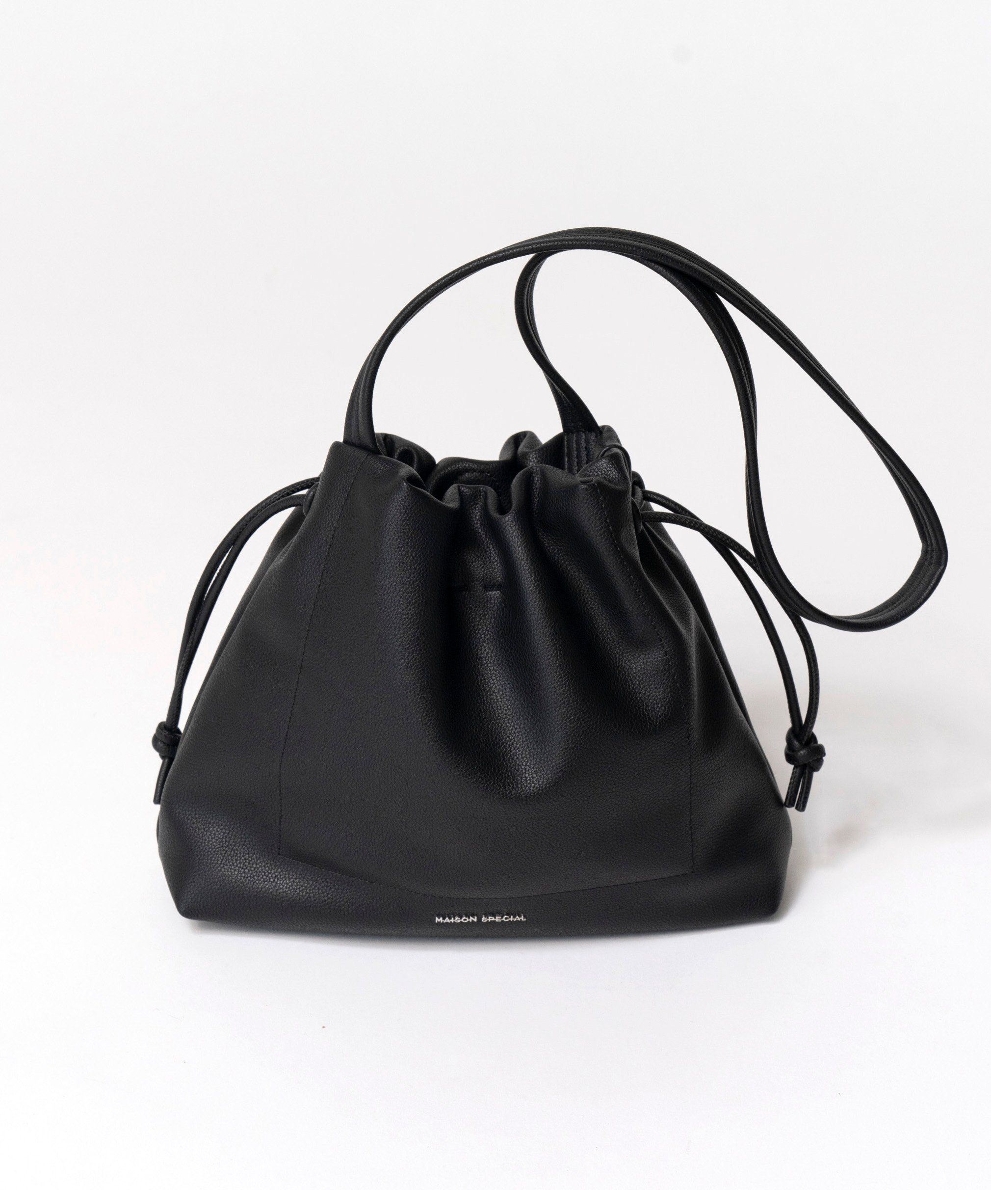 MAISON SPECIAL 2way Shrink Vegan Leather Drawstring Bag メゾンスペシャル バッグ ハンドバッグ ブラック ホワイト【送料無料】