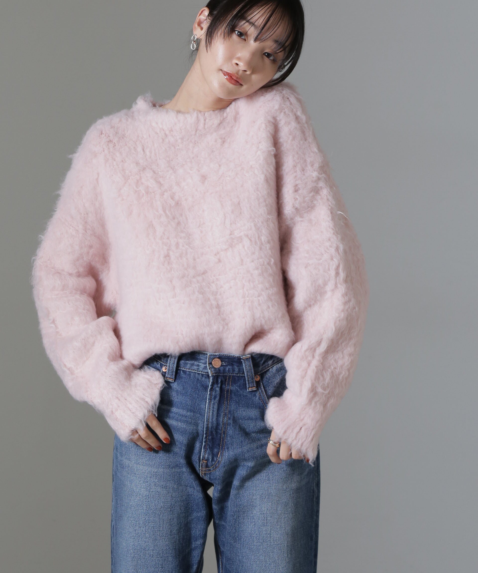 【SALE／45%OFF】NANO universe カール起毛クルーネックニット ナノユニバース トップス ニット ピンク グレーのサムネイル