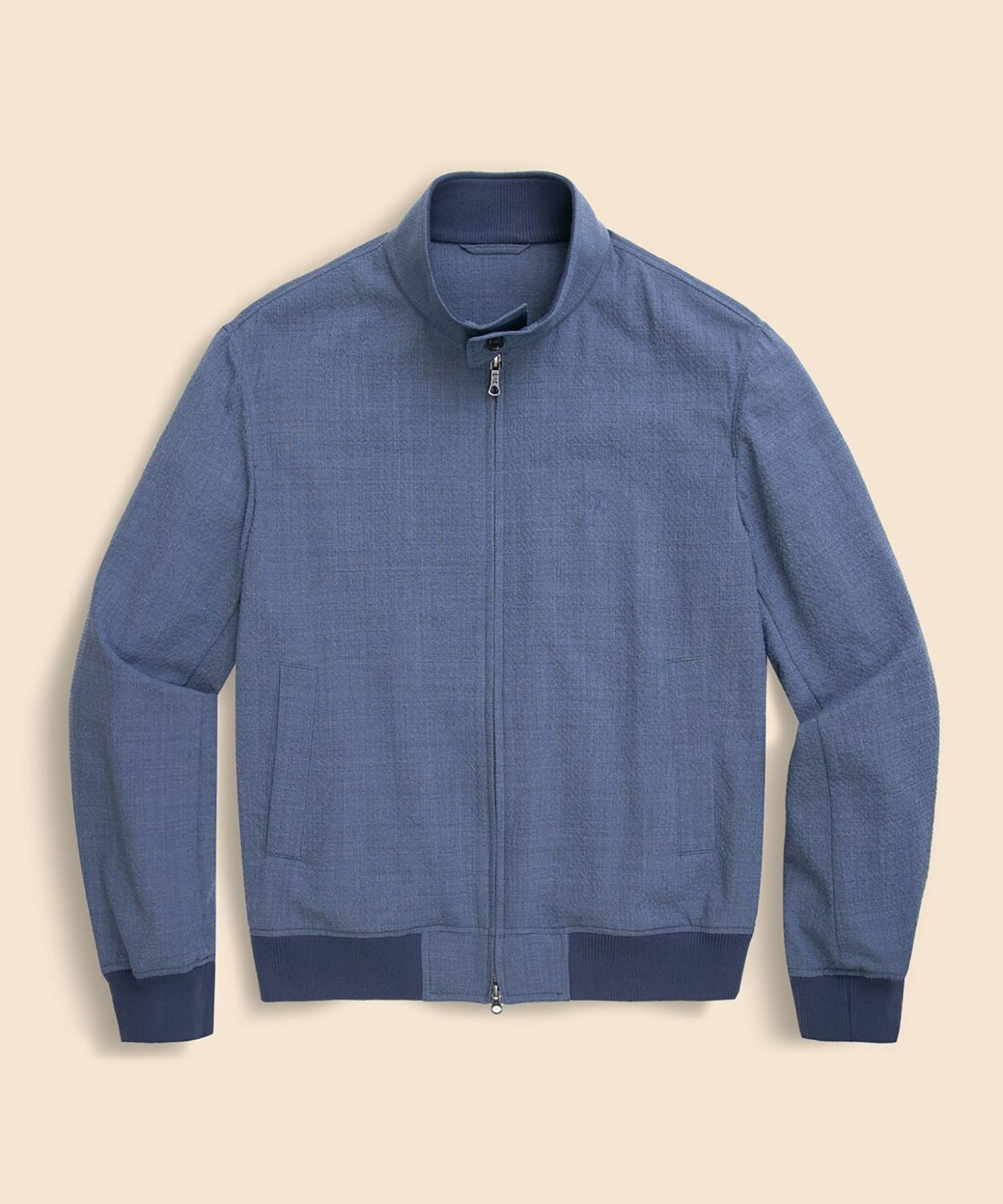 Polyester Wool Seersucker Bomber Jacket: Light Blue 330001100
