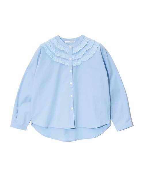 GSC WOMENS SELECT NUEVO BLANCA/ヌエヴォブランカ ラウンドフリルブラウス (WOMENS) ゴースローキャラバン トップス カットソー・Tシャツ ホワイト ブルー