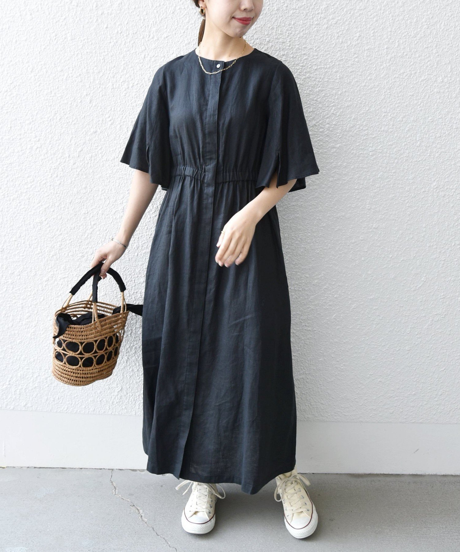 【SALE／40%OFF】SHIPS any SHIPS any:＜洗濯機可能＞オーガニック リネン フレアスリーブ ワンピース シップス ワンピース・ドレス ワンピース カーキグリーン ブラック ブルー【送料無料】のサムネイル