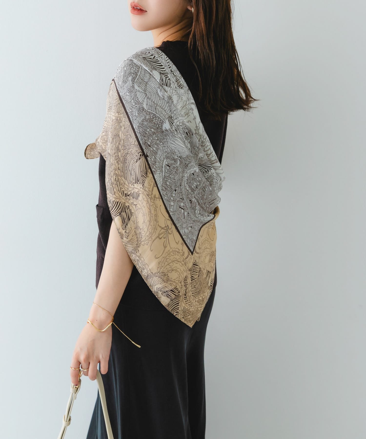 【SALE／20%OFF】RODE SKO パネルスカーフ ロデスコ ファッション雑貨 スカーフ・バンダナ グレー ブラ..