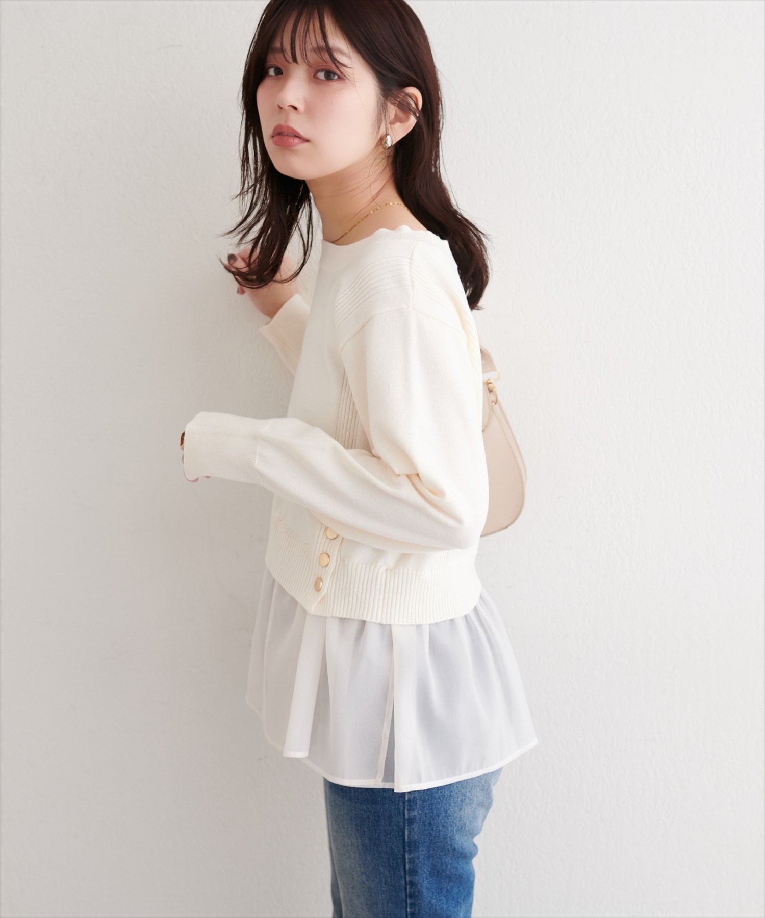 natural couture 取り外し裾フリル付きニット ナチュラルクチュール トップス ニット グレー ブラック イエロー ホワイト【送料無料】のサムネイル