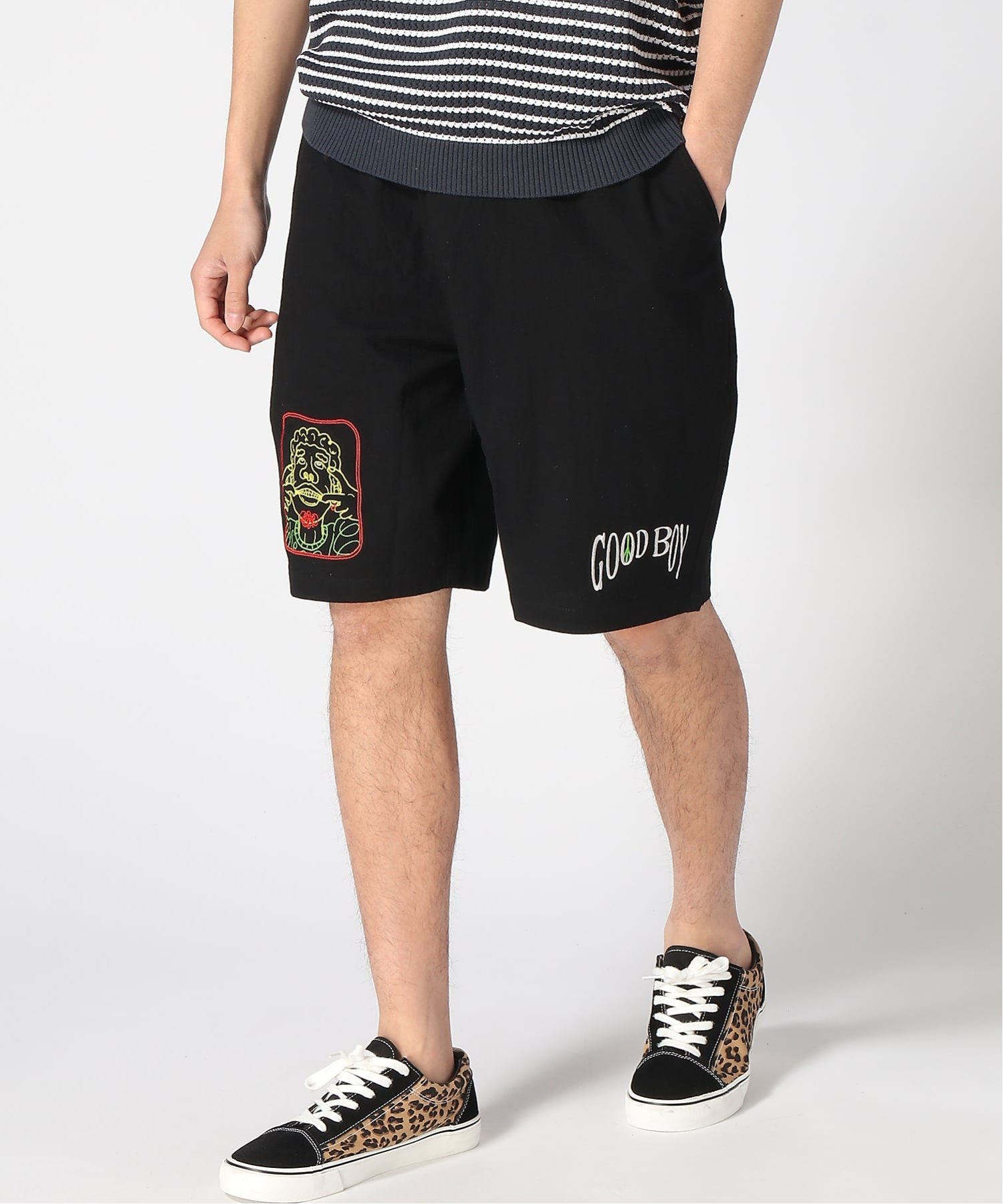 gym master gym master/(U)GOOD BOY刺繡ショーツ ジムマスター パンツ その他のパンツ ブラック ホワイト グレー ネイビー