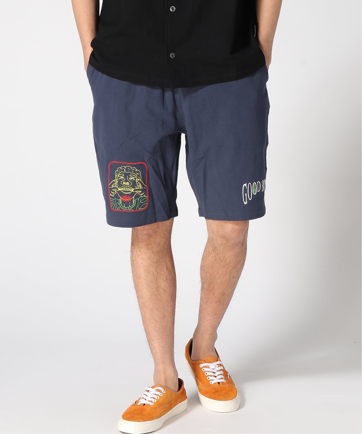 gym master gym master/(U)GOOD BOY刺繡ショーツ ジムマスター パンツ その他のパンツ ブラック ホワイト グレー ネイビー