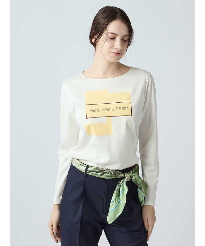 WOMEN ロゴ刺繍ポンチカットソー アクアスキュータム トップス カットソー・Tシャツ カーキグリーン ホワイト