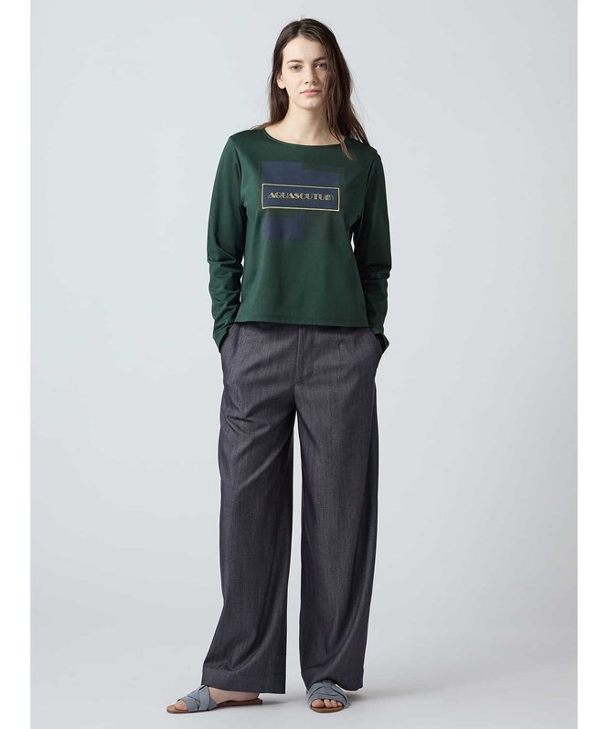WOMEN ロゴ刺繍ポンチカットソー アクアスキュータム トップス カットソー・Tシャツ カーキグリーン ホワイト