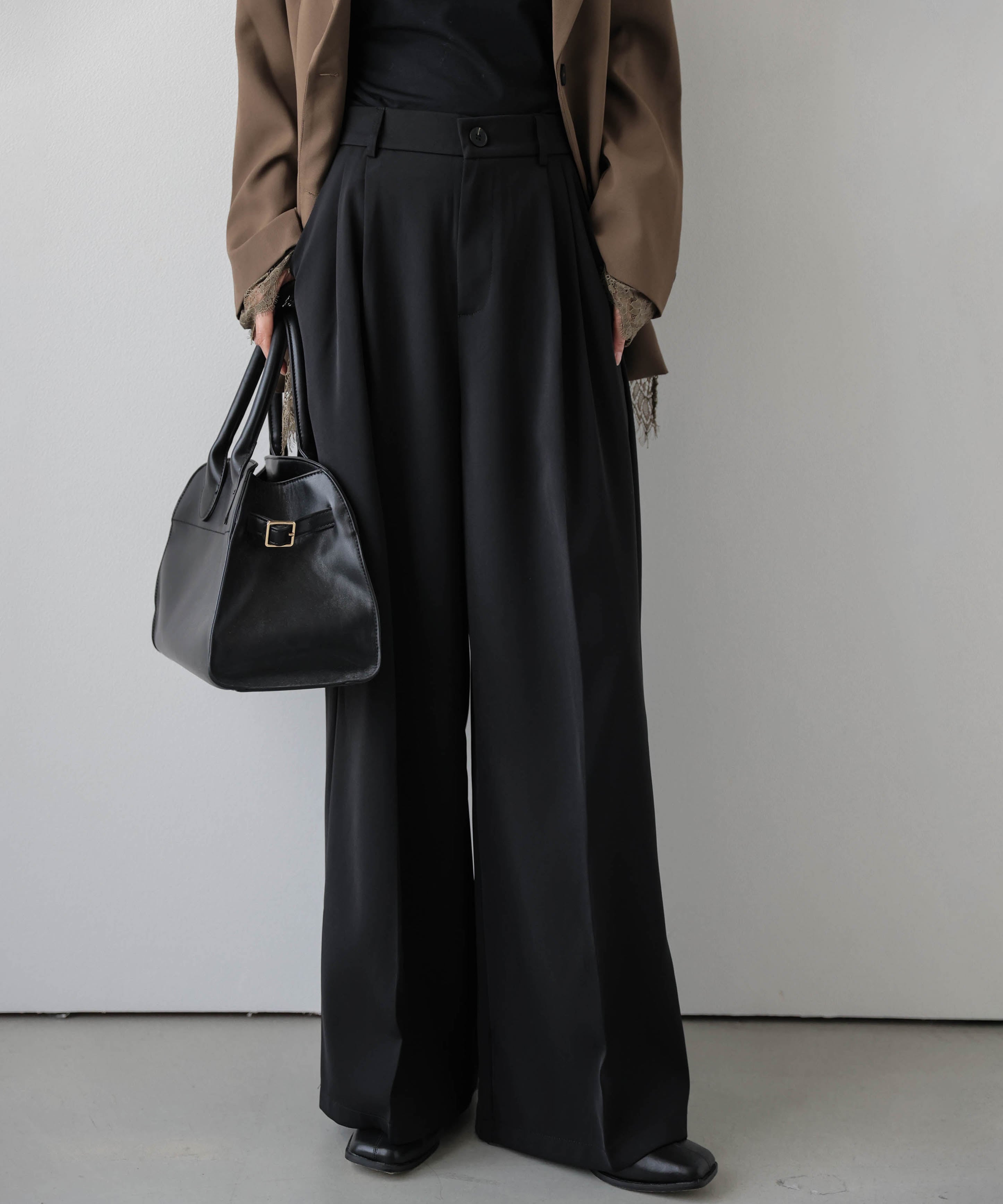 La-gemme ツータックワイドパンツ ラジュール パンツ スラックス・ドレスパンツ グレー ピンク ブラック ブラウン ベージュ イエロー