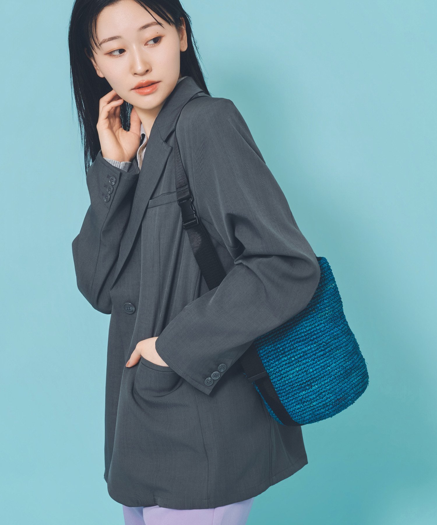 【SALE／5%OFF】CONTROL FREAK/CTFK CONTROL FREAK(コントロールフリーク)ラフィアバケツショルダー キャセリーニ バッグ ショルダーバッグ ベージュ ブラウン ブルー【送料無料】