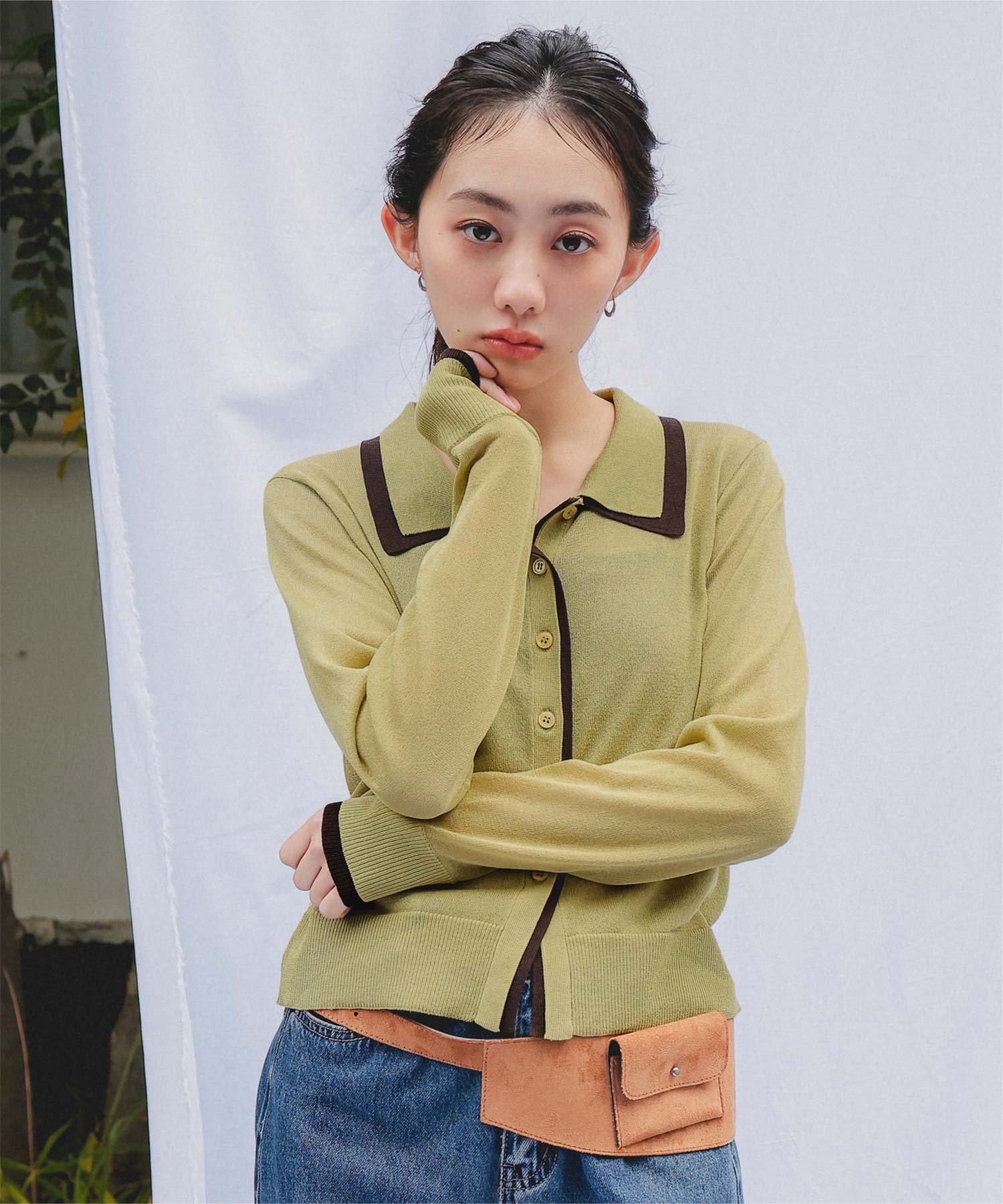 miette 襟付き レイヤード風 シアー カーディガン トップス ニット 配色 羽織り ティティベイト トップス カーディガン【送料無料】
