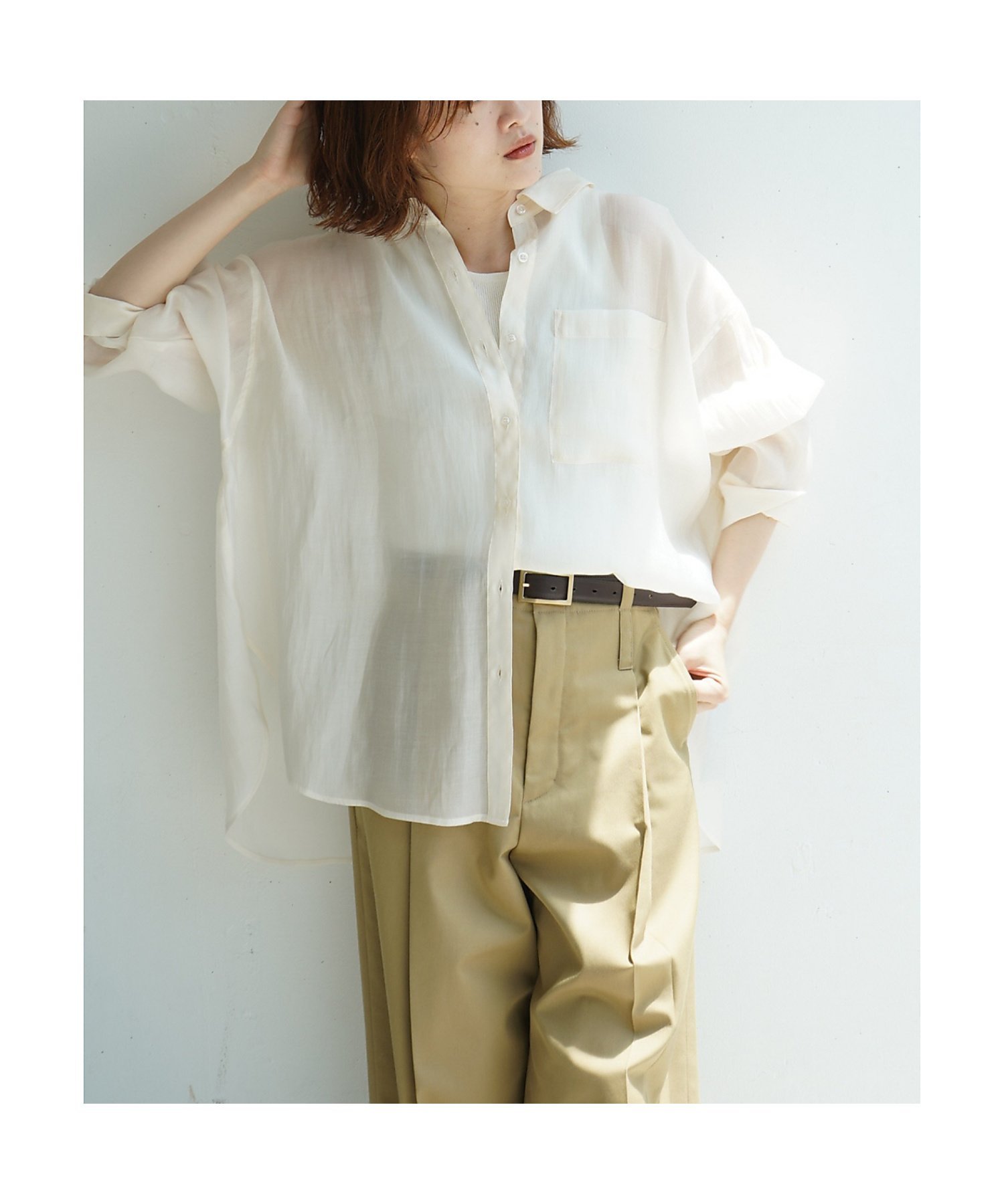 qualite 【夏活躍の万能羽織り】バックスリットシアーシャツ カリテ トップス シャツ・ブラウス ピンク ホワイト グレー ブルー【送料無料】のサムネイル