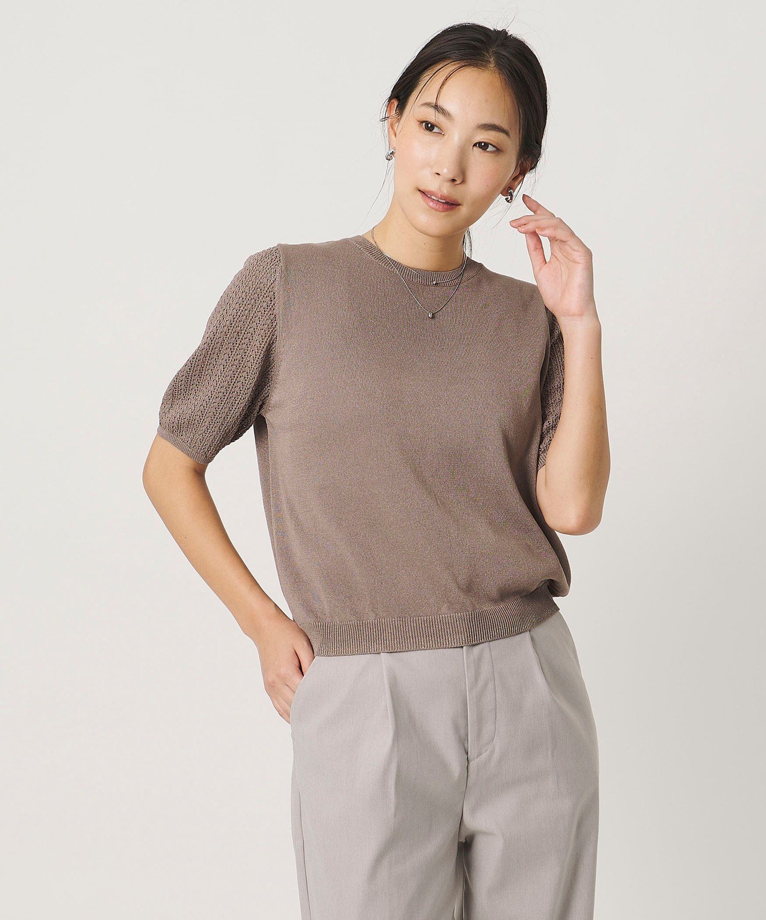 【SALE／30%OFF】a day in the life メッシュコンビ ショートスリーブニット -ウォッシャブル-＜A DAY IN THE LIFE＞ ユナイテッドアローズ アウトレット トップス ニット ピンク グレー イエロー