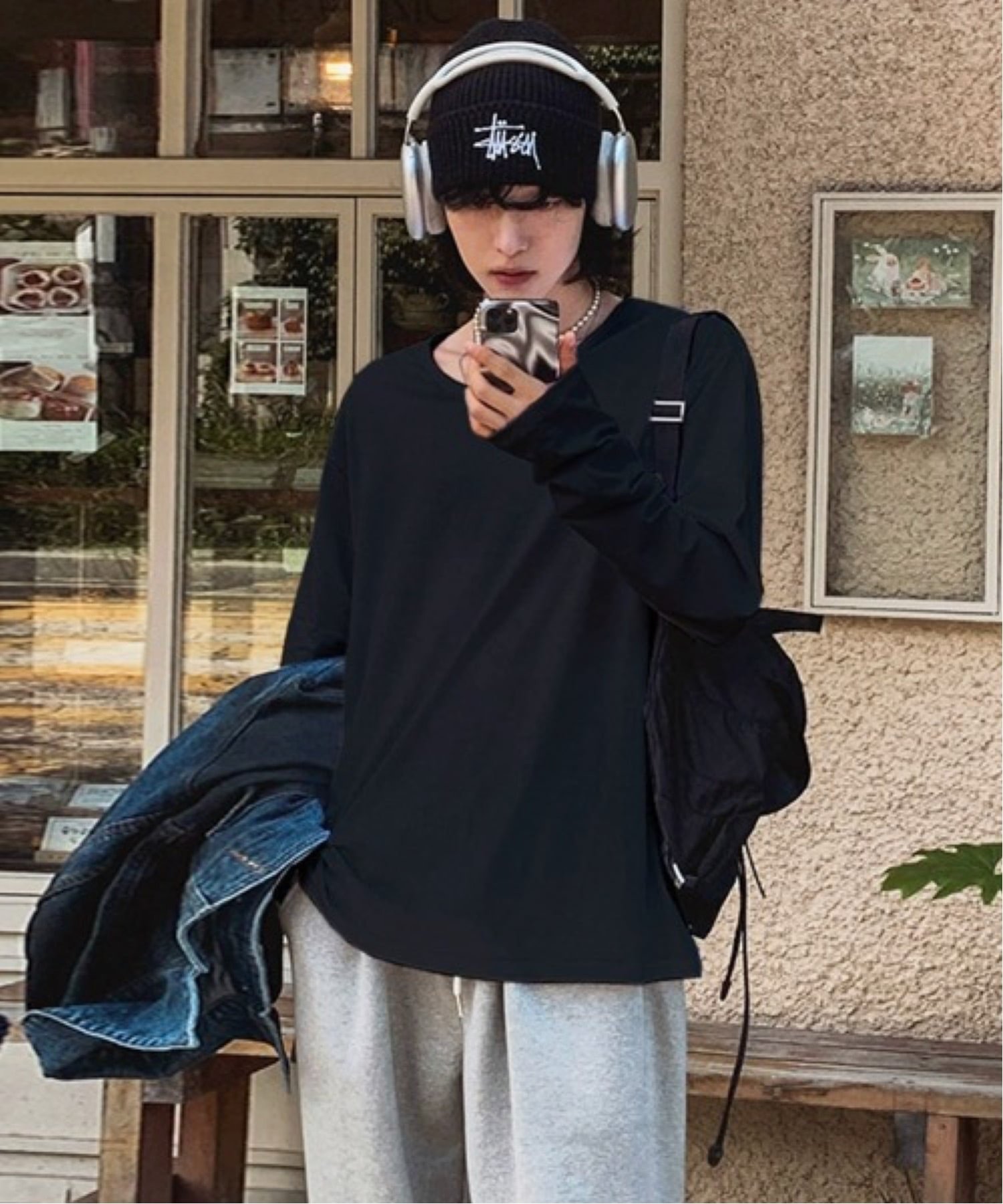 NOWLE NOWLE/(M)【NOWLE】ルーズシルエット クルーネック ロングスリーブTシャツ / 無地 ロンT チェルカ トップス カットソー・Tシャツ ブラック ホワイト