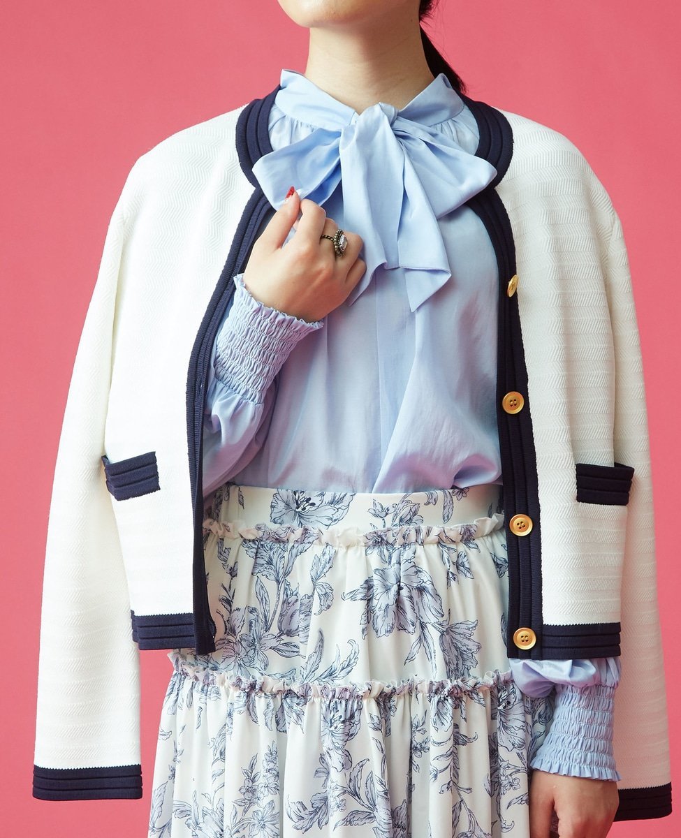 【SALE／60%OFF】TIARA ヘリンボーンショートカーディガン ティアラ トップス カーディガン ホワイト パープル ブラック【送料無料】のサムネイル