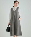 SHOO・LA・RUE 【体型カバー】ケーブル柄の縦ラインですっきり見え キルティング風ジャンドレ シューラルー ワンピース・ドレス その他のワンピース・ドレス ブラウン グレー ブラック