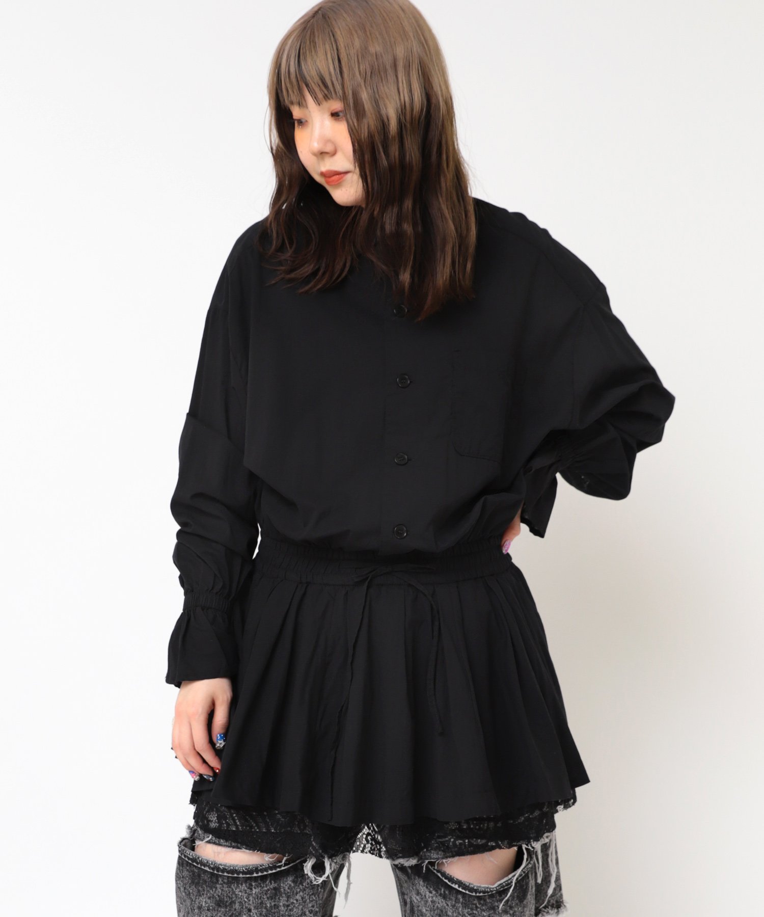 【SALE/20%OFF】RNA RNA/(W)D1666 ティアードミニシャツワンピース アールエヌエー ワンピース・ドレス シャツワンピース グリーン ホワイト ブラック【送料無料】