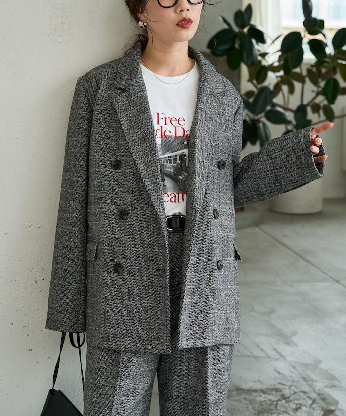 FREAK'S STORE ヘリンボーン チェック ジャケット(セットアップ対応)【限定展開】 25AW フリークスストア ジャケット・アウター テーラードジャケット・ブレザー グレー ベージュ ブラウン【送料無料】のサムネイル