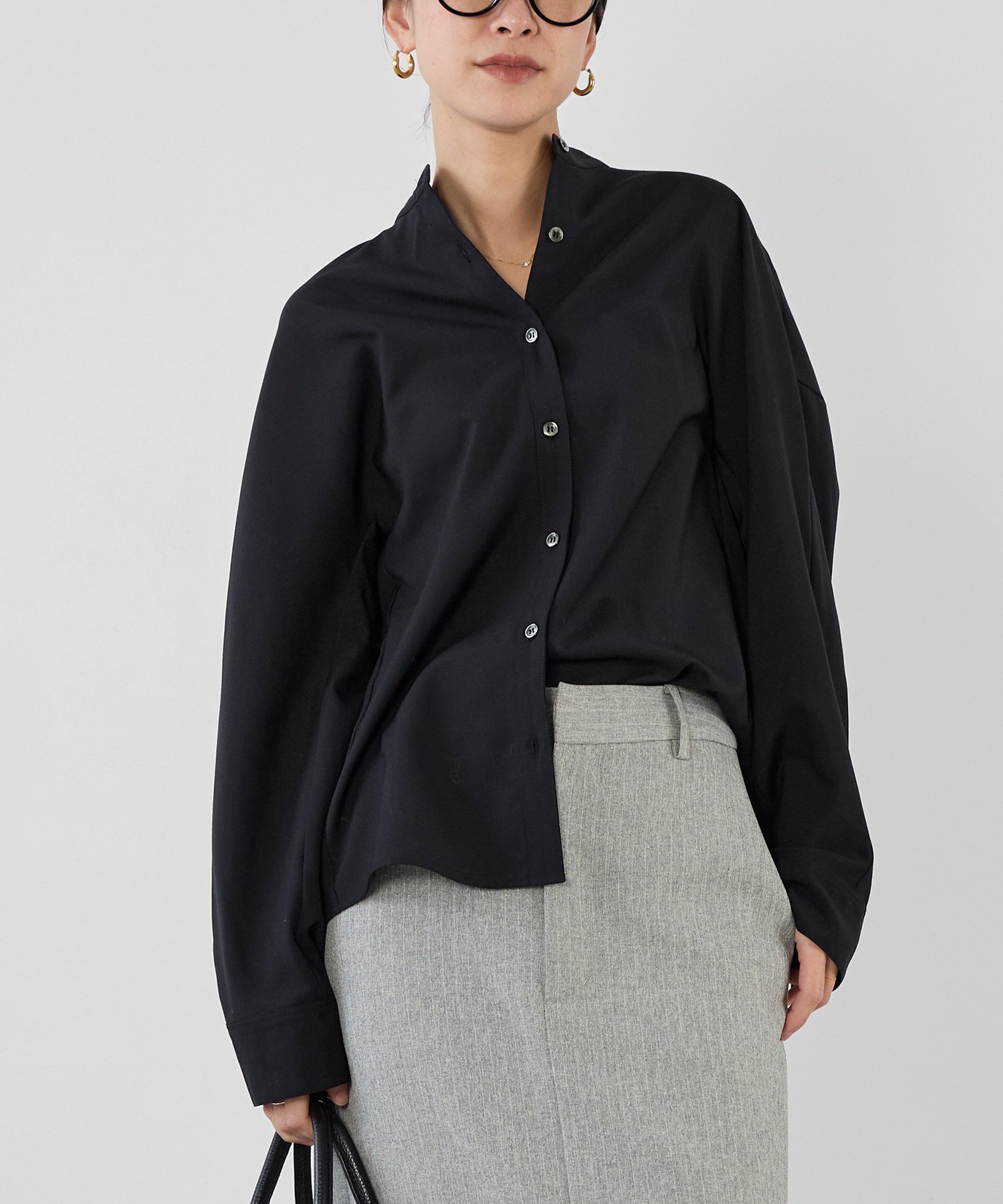 MICA&DEAL ウール混スタンドカラーシャツ マイカアンドディール トップス シャツ・ブラウス グレー ネイビー【送料無料】