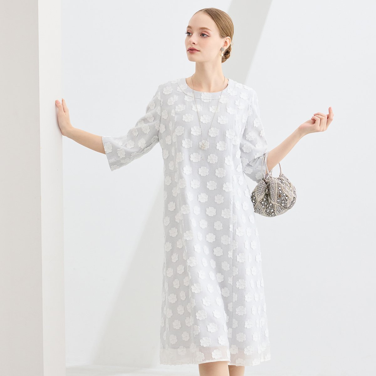 Liliane Burty 【M~4L】フラワーカットジャカードワンピース リリアンビューティ ワンピース・ドレス ワンピース ブラック ホワイト
