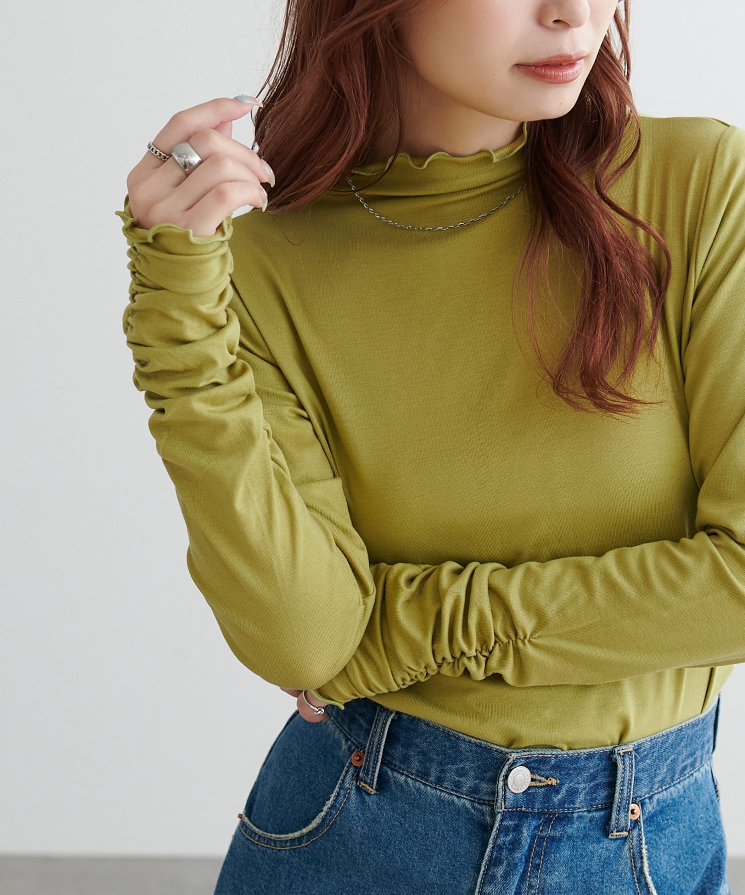 【WEB限定】袖口シャーリングシアーメロートップス ディスコート トップス カットソー・Tシャツ ホワイト ブラック ブラウン