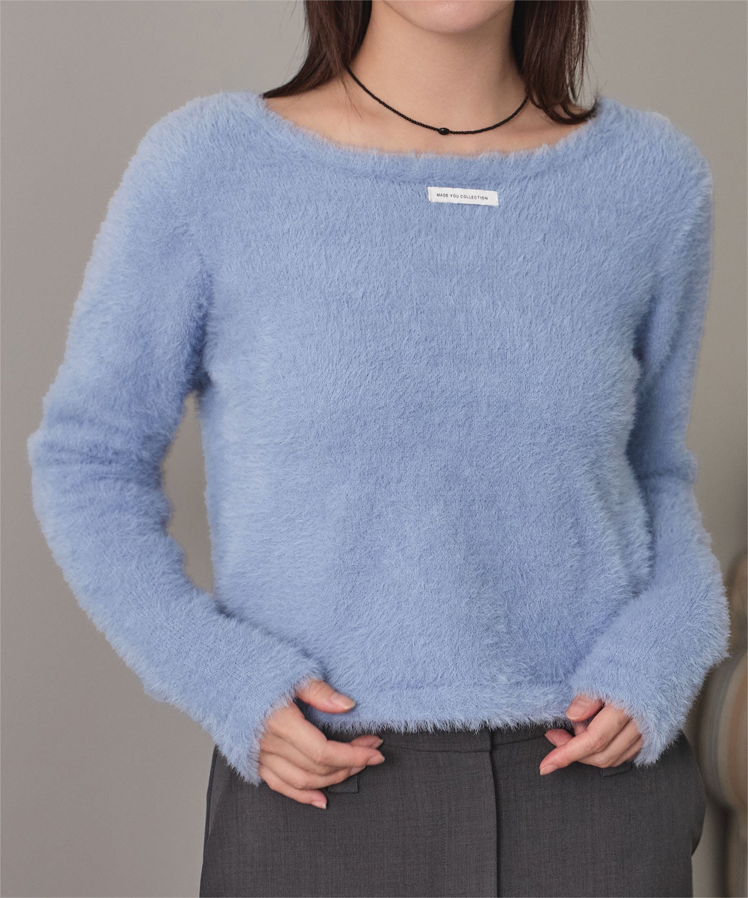 miette 前後2way シャギーニット トップス ニット シャギー コンパクト 配色ボタン ティティベイト トップス ニット ネイビー
