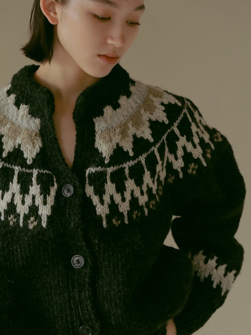 CASA FLINE フェアアイル柄ハンドニットカーディガン カーサフライン トップス カーディガン ブラック ホワイト【送料無料】のサムネイル