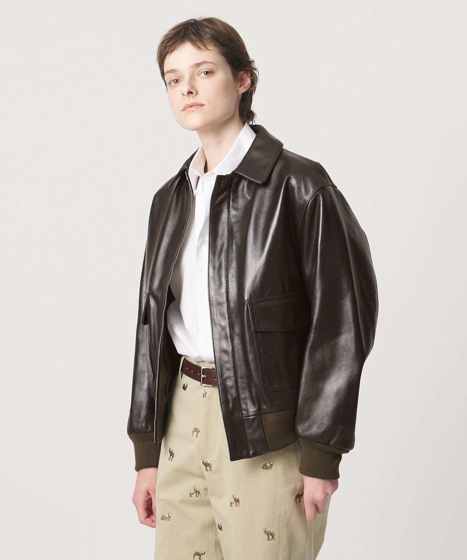 ＜LOEFF＞ラムレザー フライトジャケット UNISEX ユナイテッドアローズ ジャケット・アウター ブルゾン・ジャンパー ブラック ネイビー グリーン ブラウン