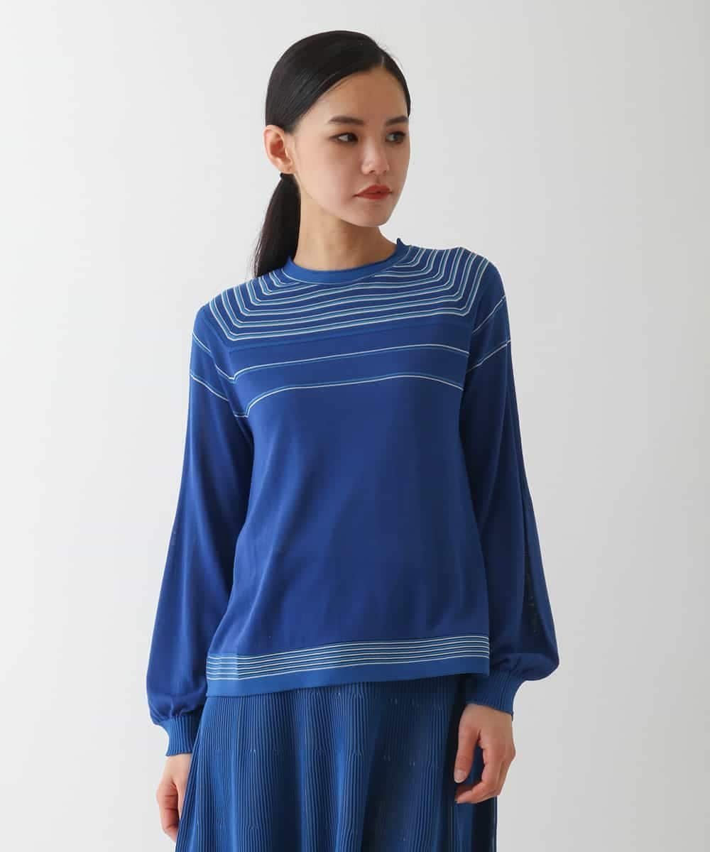 【SALE／60%OFF】HIROKO BIS ホールガーメントボーダー柄ニットプルオーバー ヒロコ ビス トップス ニット ブラック ブルー【送料無料】