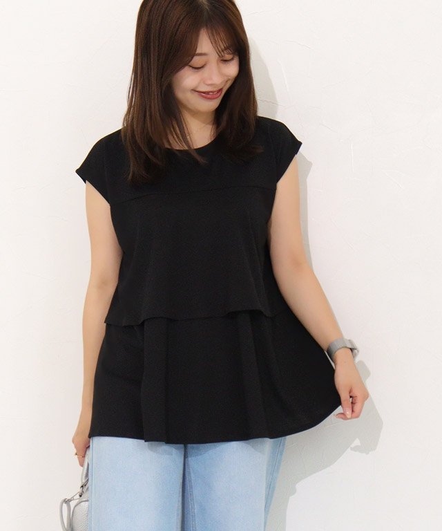 Pierrot ひんやりシルキーティアードフリルカットソー ピエロ トップス カットソー・Tシャツ ホワイト ネイビー ブラック
