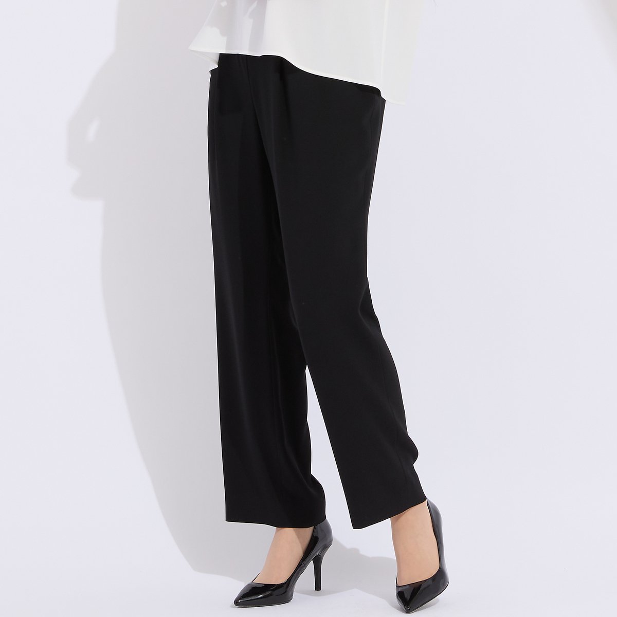 Liliane Burty 【L~4L/セットアップ対応】バックサテン梨地オールゴムパンツ リリアンビューティ パンツ チノパンツ ブラック