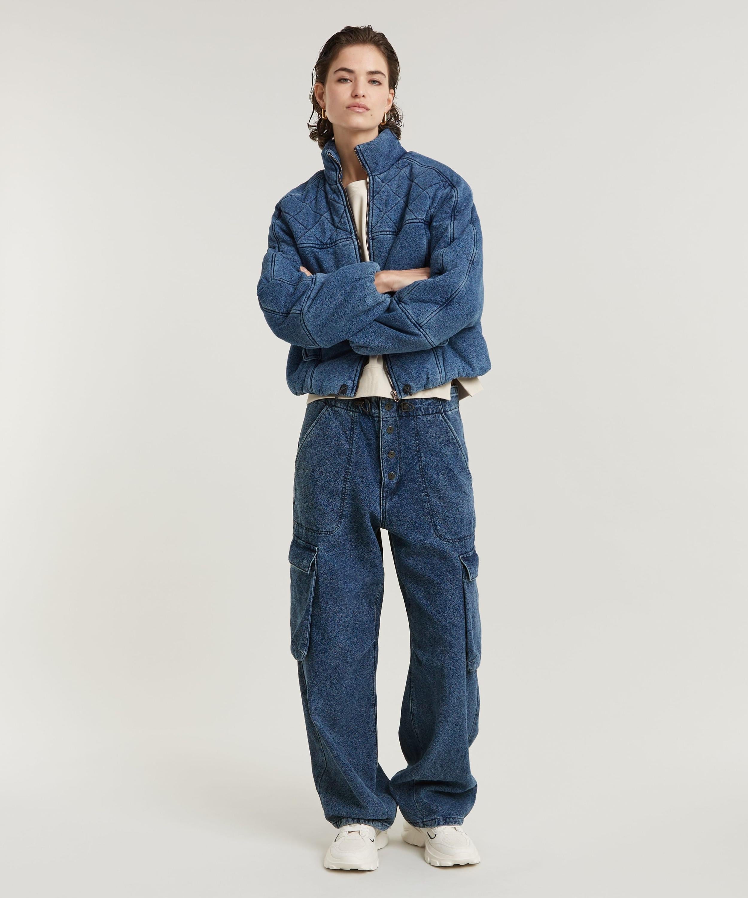 【公式ショップ】COCOON PANTS/ワイドシルエットデニムカーゴパンツ/ジャガードデニム ジースターロゥ パンツ ジーンズ・デニムパンツ ブルー