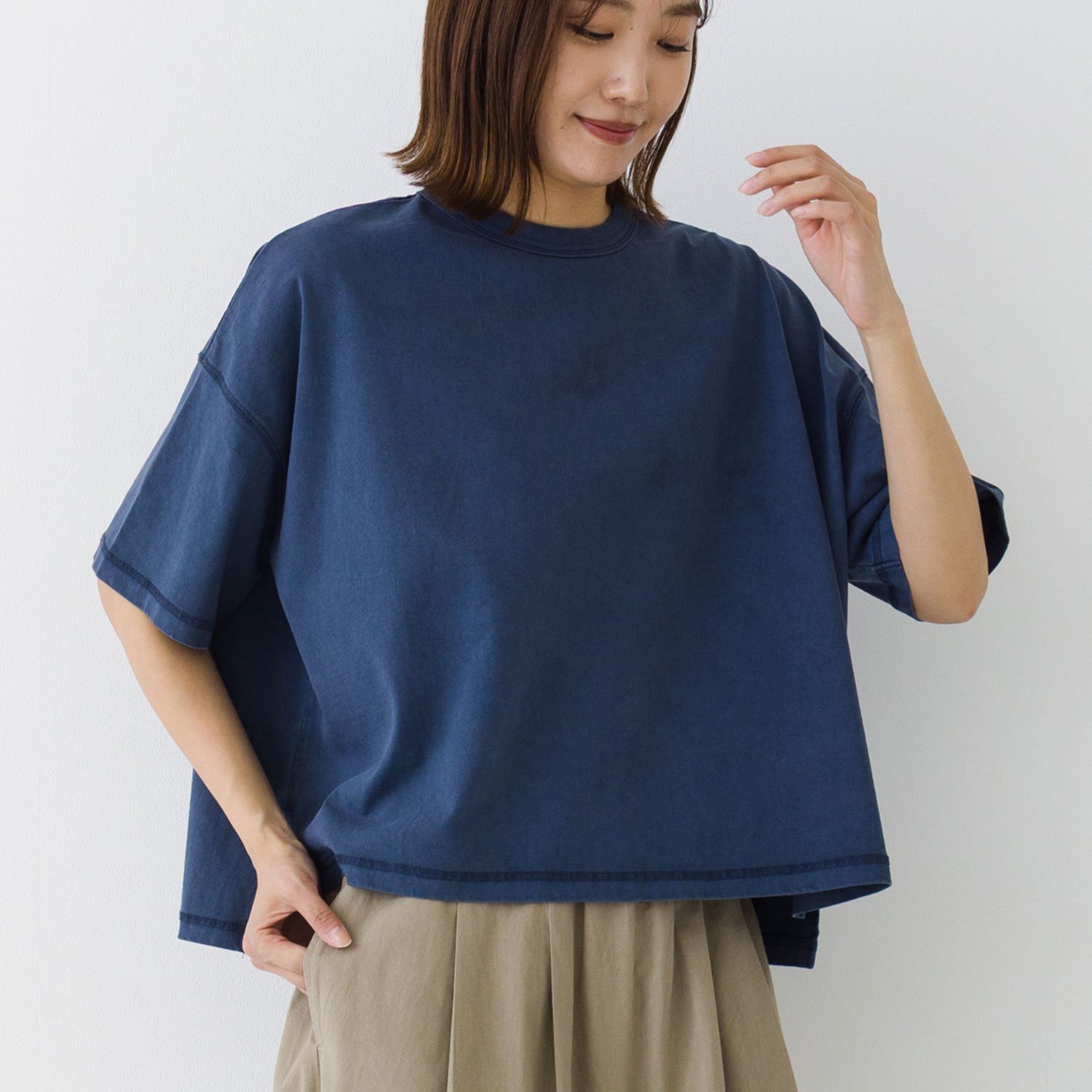 kermu ガーメントダイ ワイドTシャツ ケルム トップス カットソー・Tシャツ ピンク ネイビー