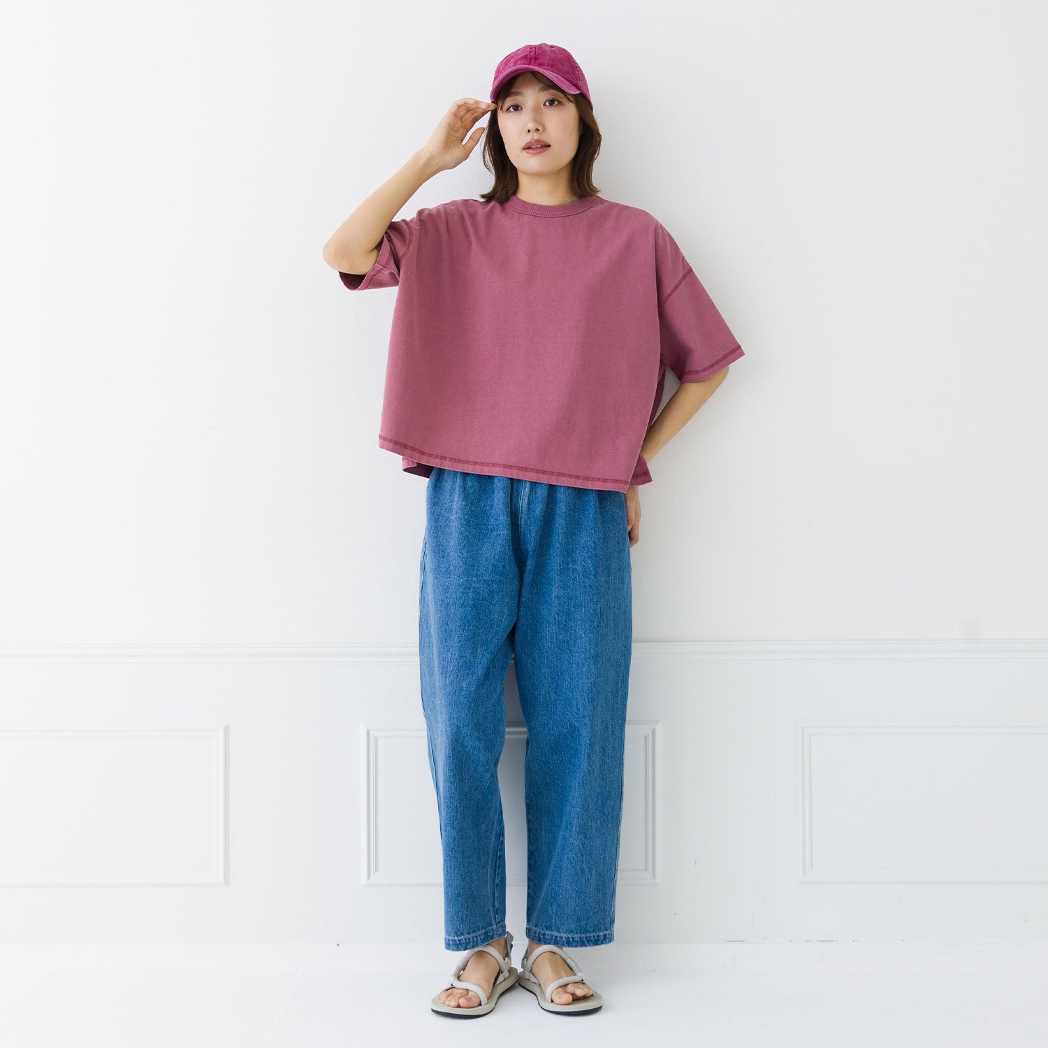 kermu ガーメントダイ ワイドTシャツ ケルム トップス カットソー・Tシャツ ピンク ネイビー