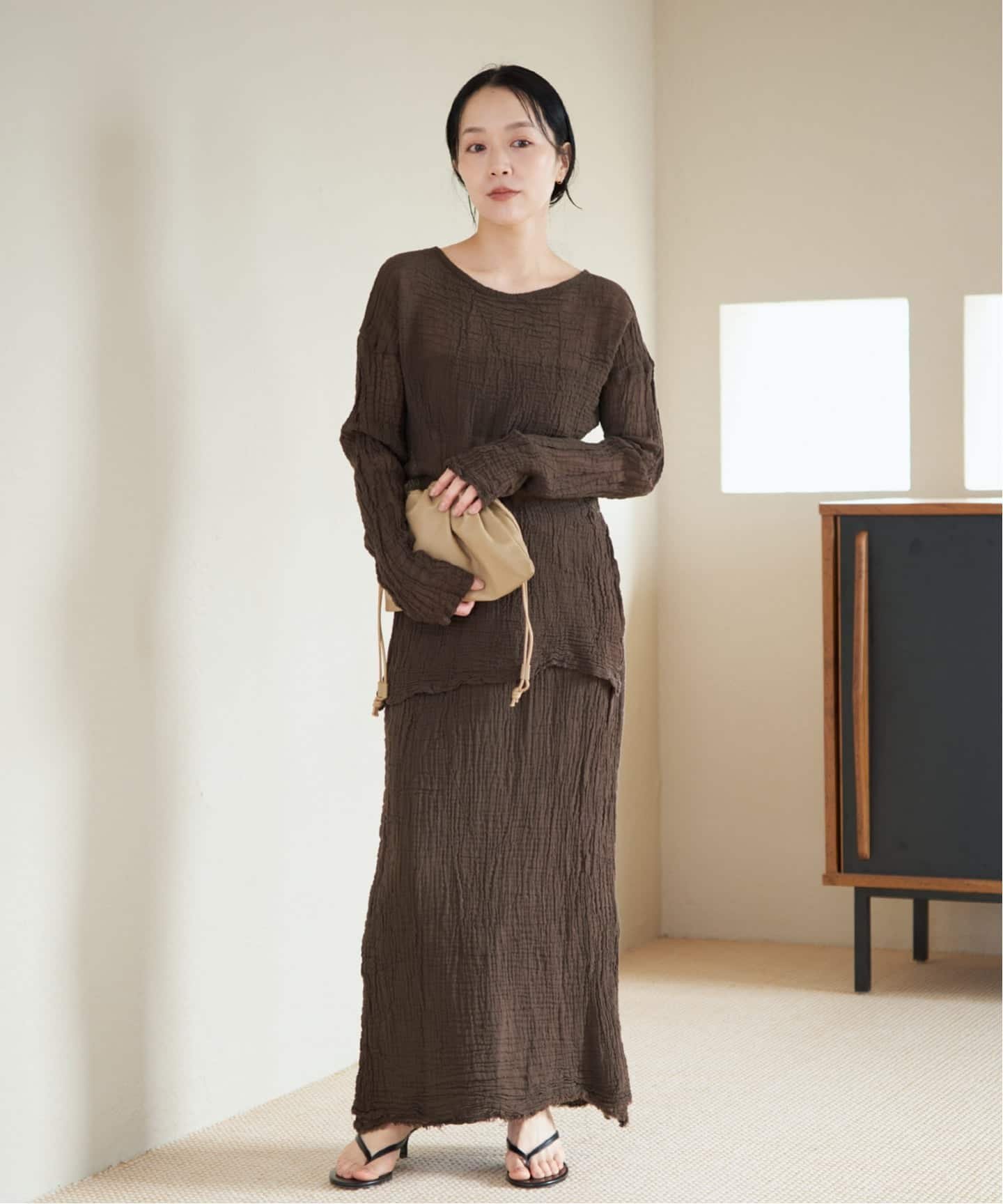 plage LES ATELIERS FRANCAIS DE CONFECTION 別注 SLIT ブラウス プラージュ トップス シャツ・ブラウス ブラウン ベージュ【送料無料】