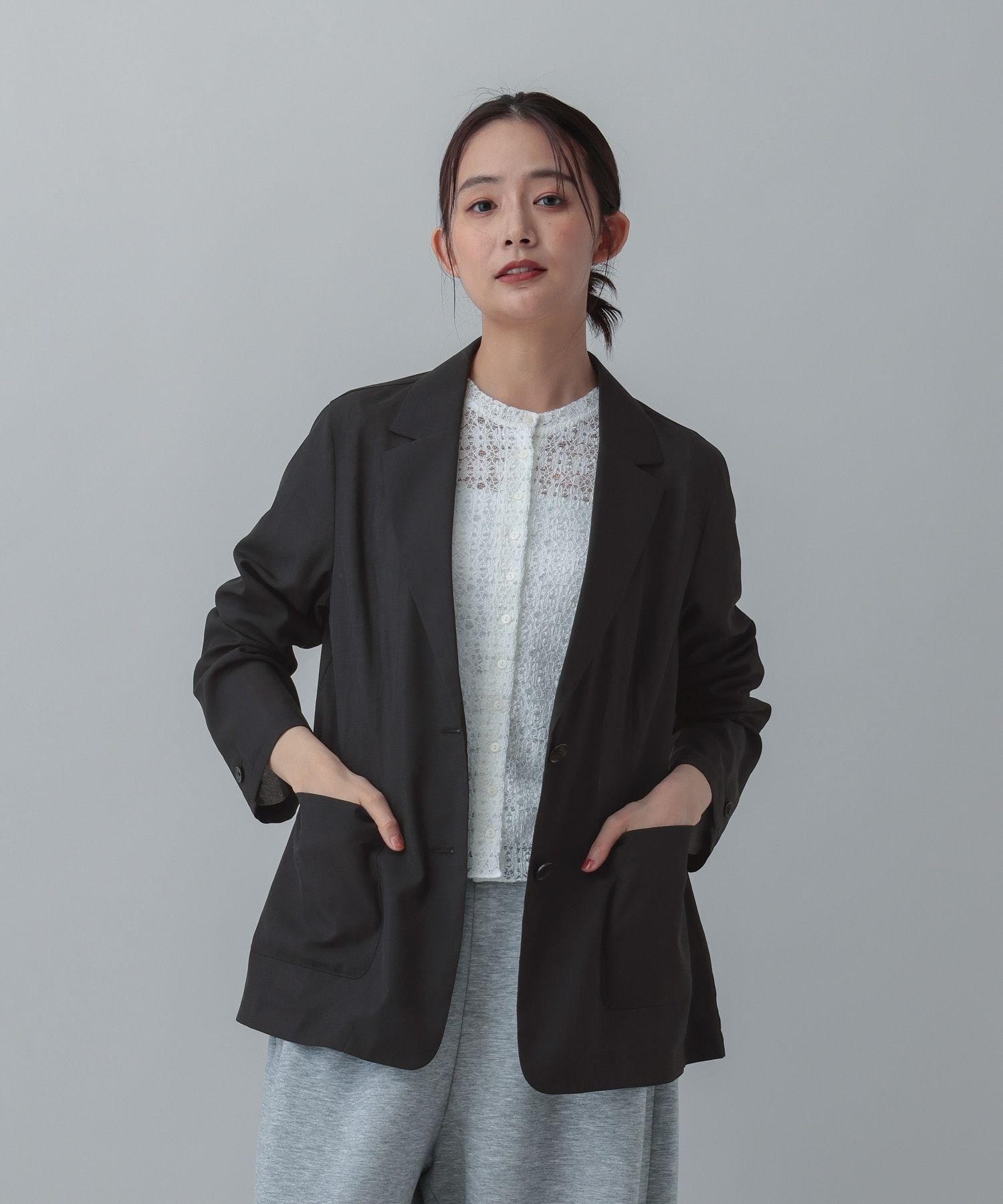 【SALE／40%OFF】GLOBAL WORK セミシアーテーラードジャケット/636255 グローバルワーク ジャケット・アウター テーラードジャケット・ブレザー グレー ブラック ホワイト【送料無料】 stylife-15635289 Rakuten Fashion サンプル画像3