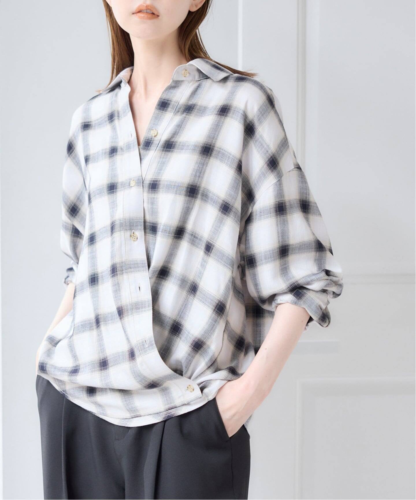 U by SPICK&SPAN 《予約》チェック 2WAYシャツ ユーバイスピックアンドスパン トップス シャツ・ブラウス ブラウン グレー