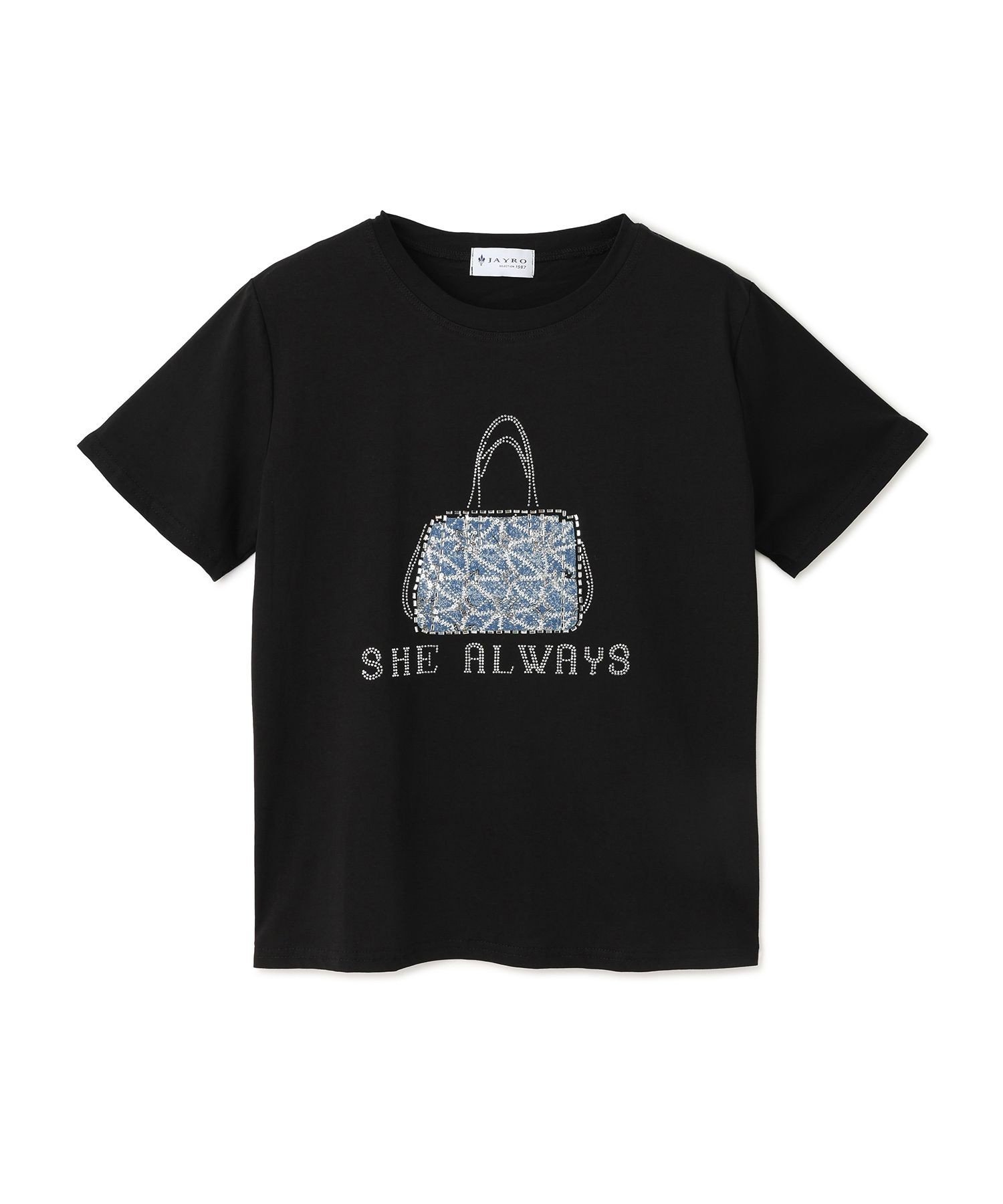 JAYRO ラインストーンバッグモチーフTシャツ ジャイロ トップス カットソー・Tシャツ ブラック ホワイト