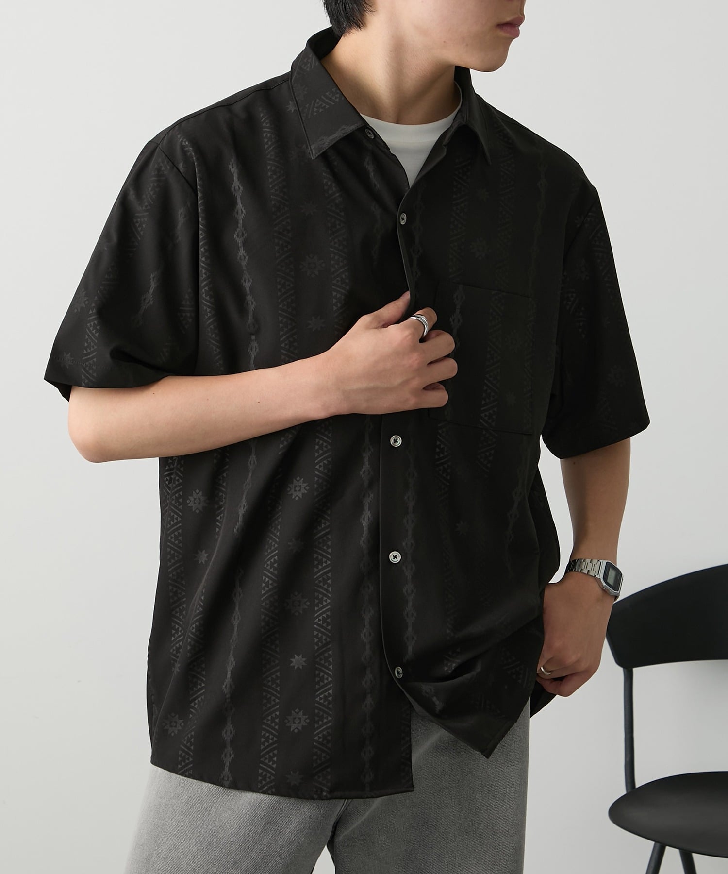 SETUP7 SETUP7/TPUエンボス総柄シャツ 6473-414 セットアップセブン トップス シャツ・ブラウス グレー ブラック